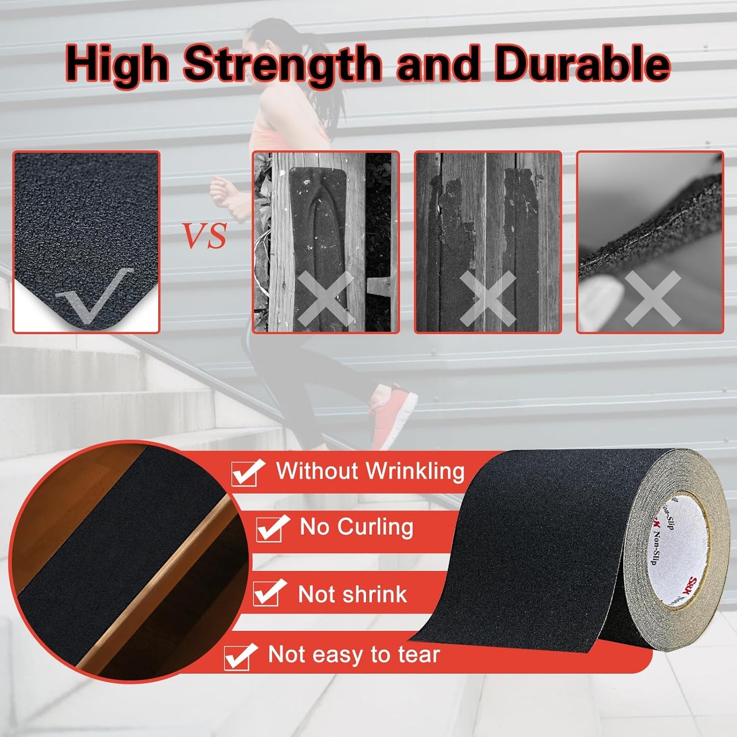 S&X Anti-Slip Tape 6" x 60' – Non-Skid Safety Tape for Slippery Stairs, Steps, Floors – Weatherproof, Durable and Easy to Install
