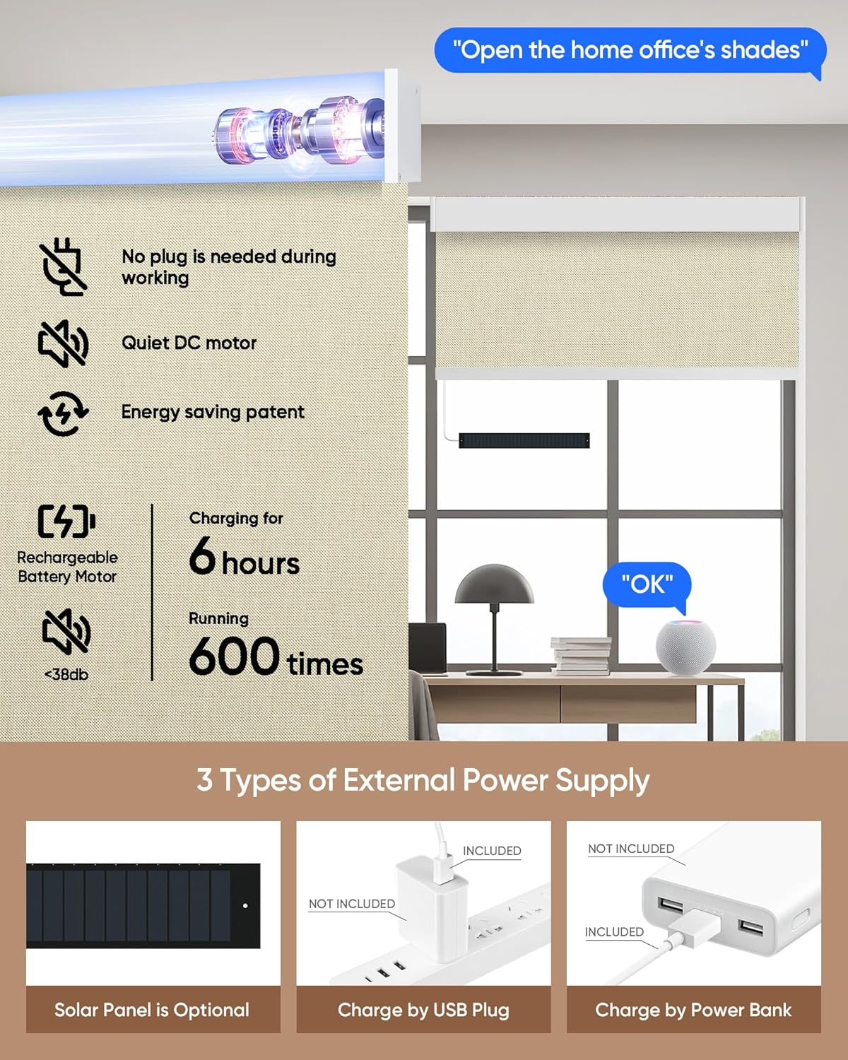 Kincmo Motorized Blinds with Remote,100% Blackout Motorized Roller Shades Work with Apple Homekit,Alexa,Google, Custom Electric Blinds with App,Voice Control (Dual Sided Beige)