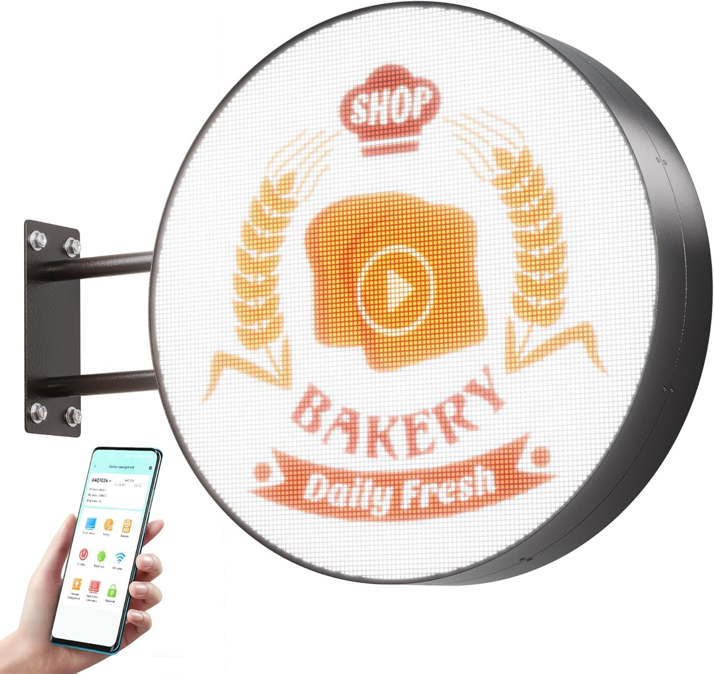 P2.5 Outdoor Round LED Store Sign Programmable, Wall Mount Single-Sided Full Color Custom Logo Signs Digital Display, Scrolling Text, Image, Video Signage Board for Business Restaurant 20"