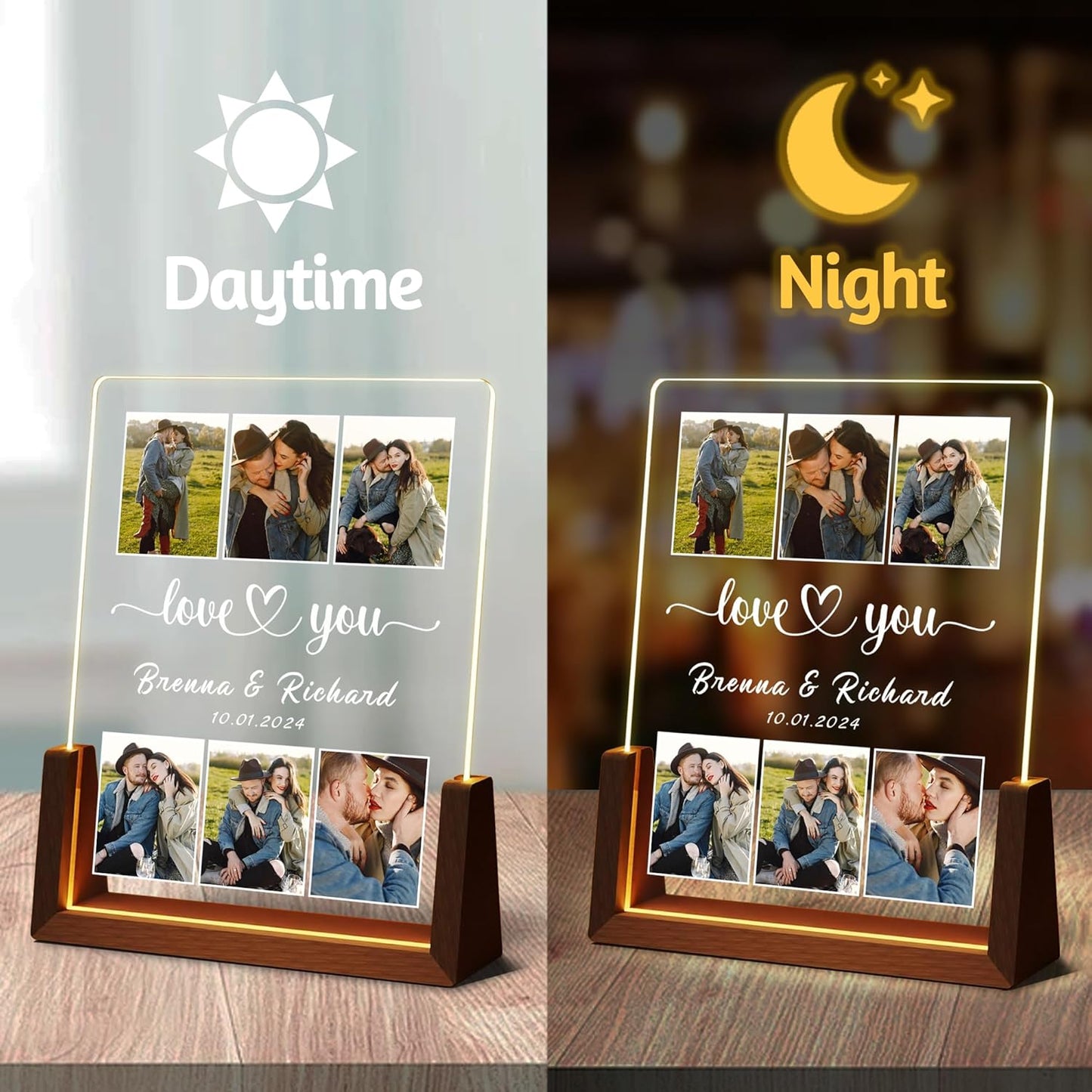 Personalized Birthday Christmas Gifts For Boyfriend Girlfriend Him Her Husband Wife, Custom Light Up Photo Frame Acrylic Plaque With Picture Name, Unique Anniversary Couple Gifts For Women Men
