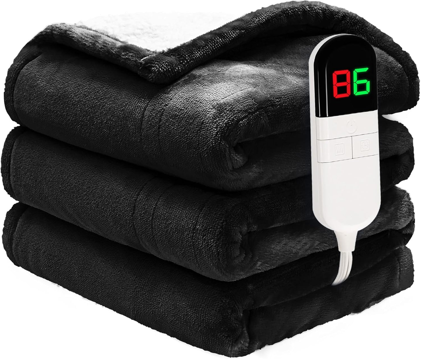 Heated Blanket Twin 62"×84" - Premium Cosy Soft Electric Blanket with 6 Heating Levels,Fast Heating Flannel Sherpa Machine Washable Blanket for Bed & Couch - Auto Shut Off (Black)
