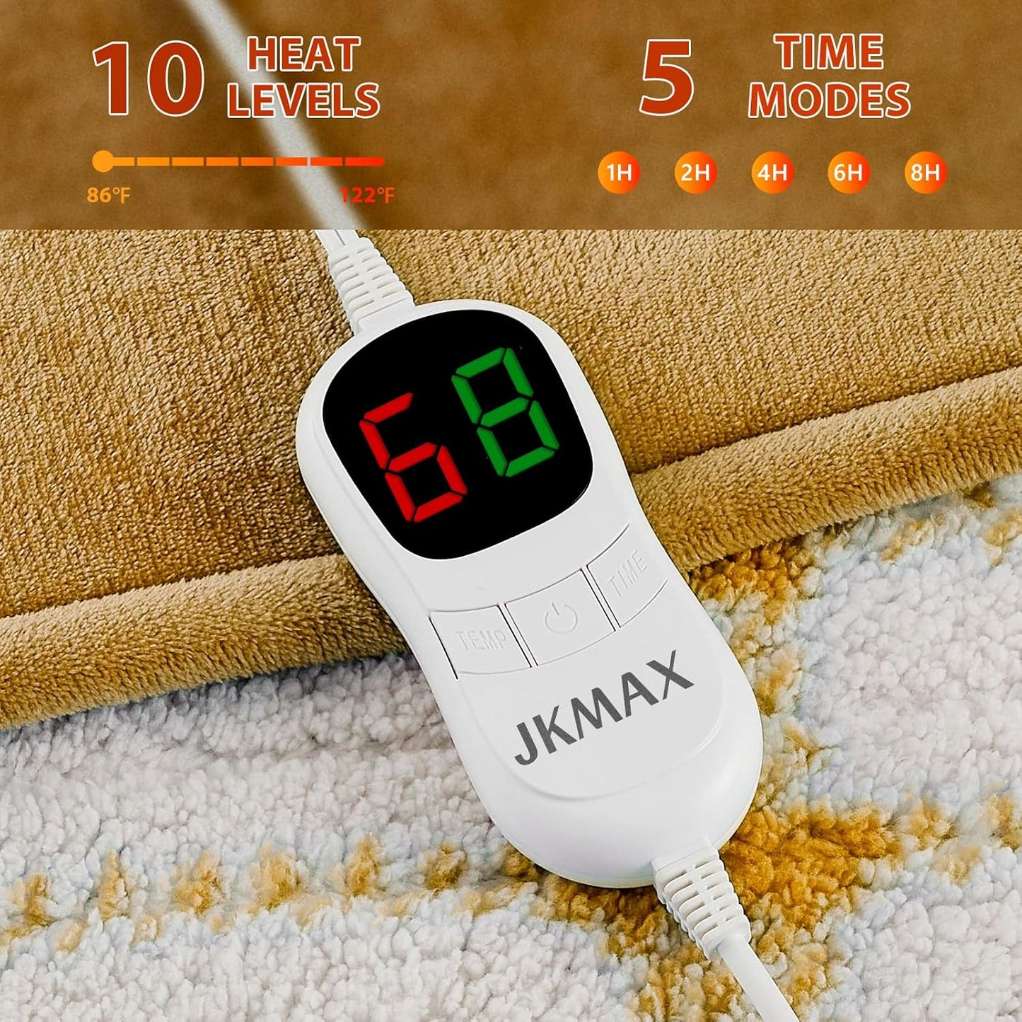 Heated Electric Blanket Queen Size - 84"x90" Flannel Heating Blanket with 10 Heating Levels & 5 Time Settings Over-Heat Protection, Winter Warmer for Adults with ETL Certification（Ivory）