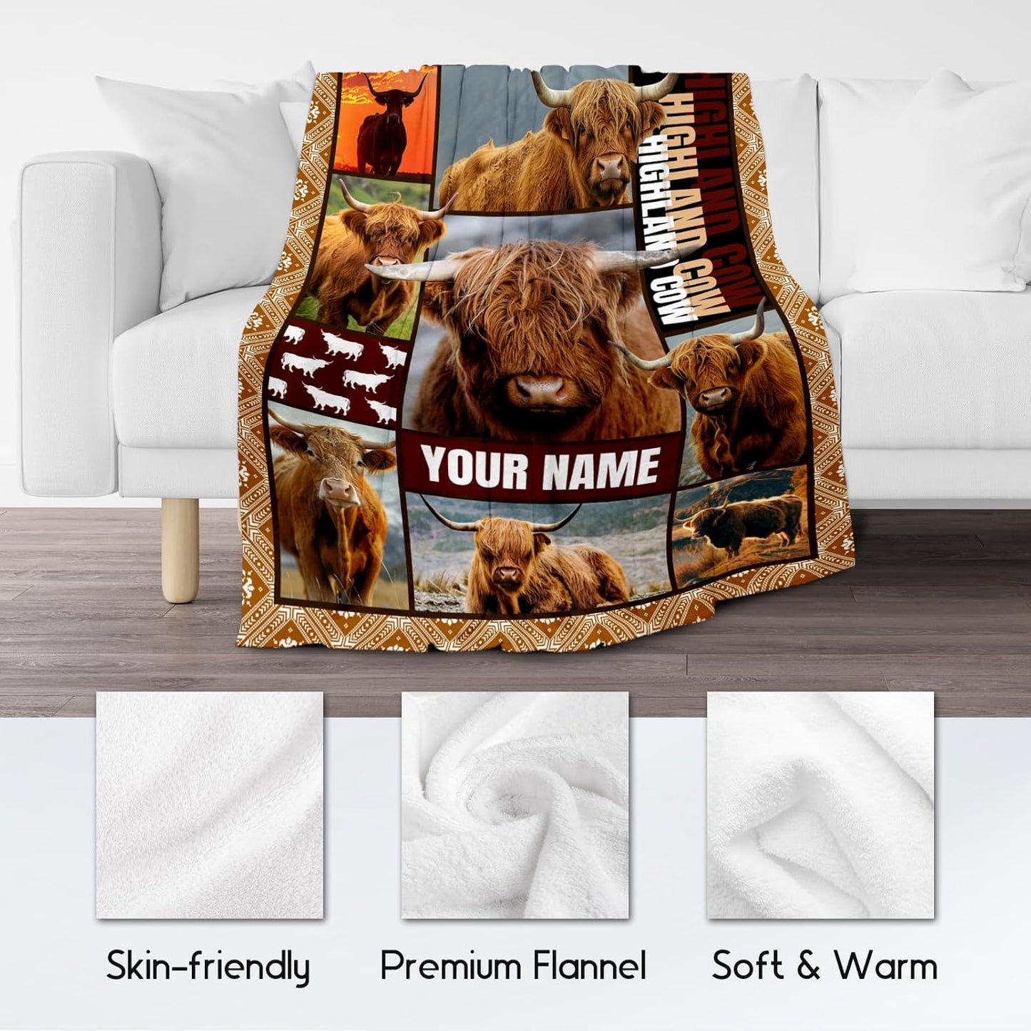 Personalized Blanket for Women Girls, Custom Highland Cow Gifts for Adults - 30"x40" Kids Throw for Couch, Office - Soft, Fuzzy & Cozy - Wildlife Home Decor Gift Ideal