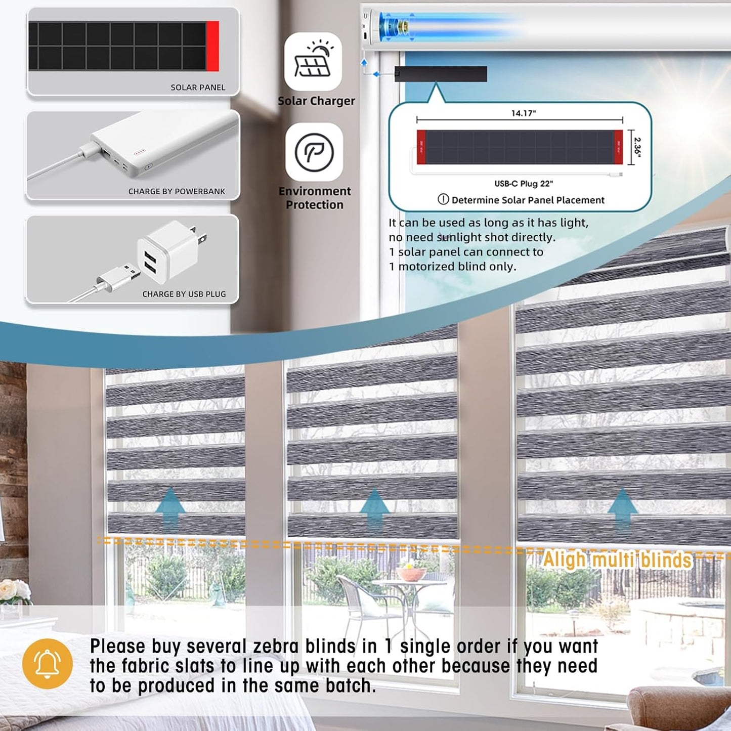 SmartWings Motorized Zebra Roller Shades - Compatible with HomeKit, Alexa, SmartThings, Google; Blackout, Sheer, Remote Control, Smart Home/Office, Customized