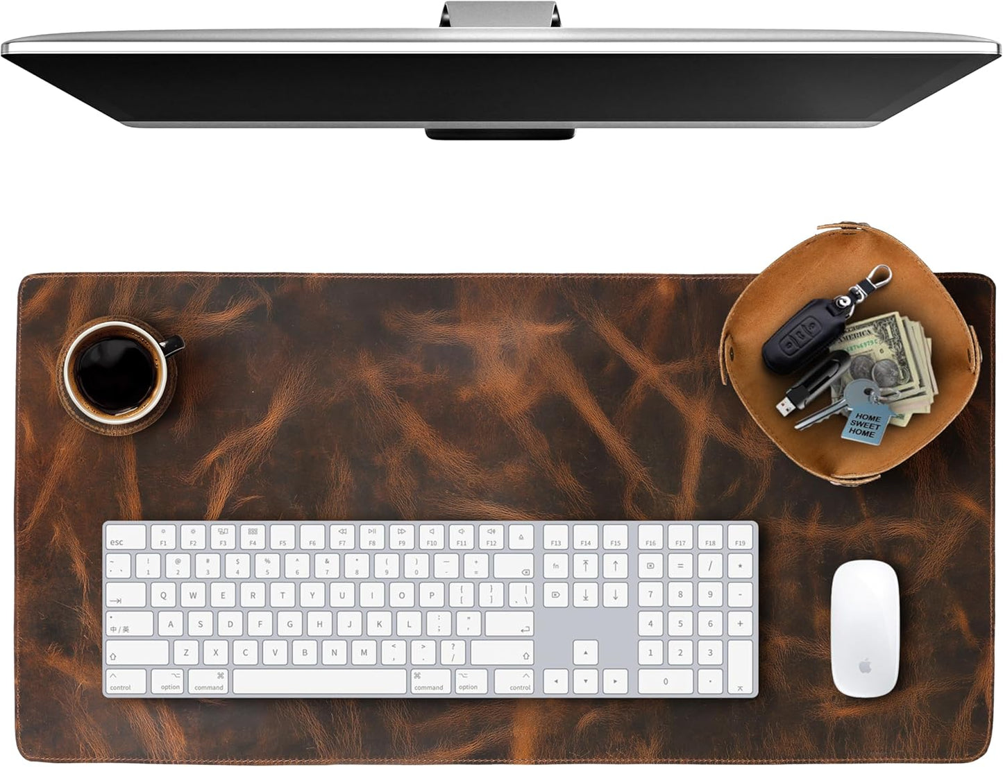 Leather Desk Pad Real Leather Desk Mat Desk Cover Desk Blotter Desk Protector Large Computer Mat for Keyboard Gaming Mouse Pad (2-Layer 3mm) Table Laptop Mat Office Desktop Accessories ELIZO