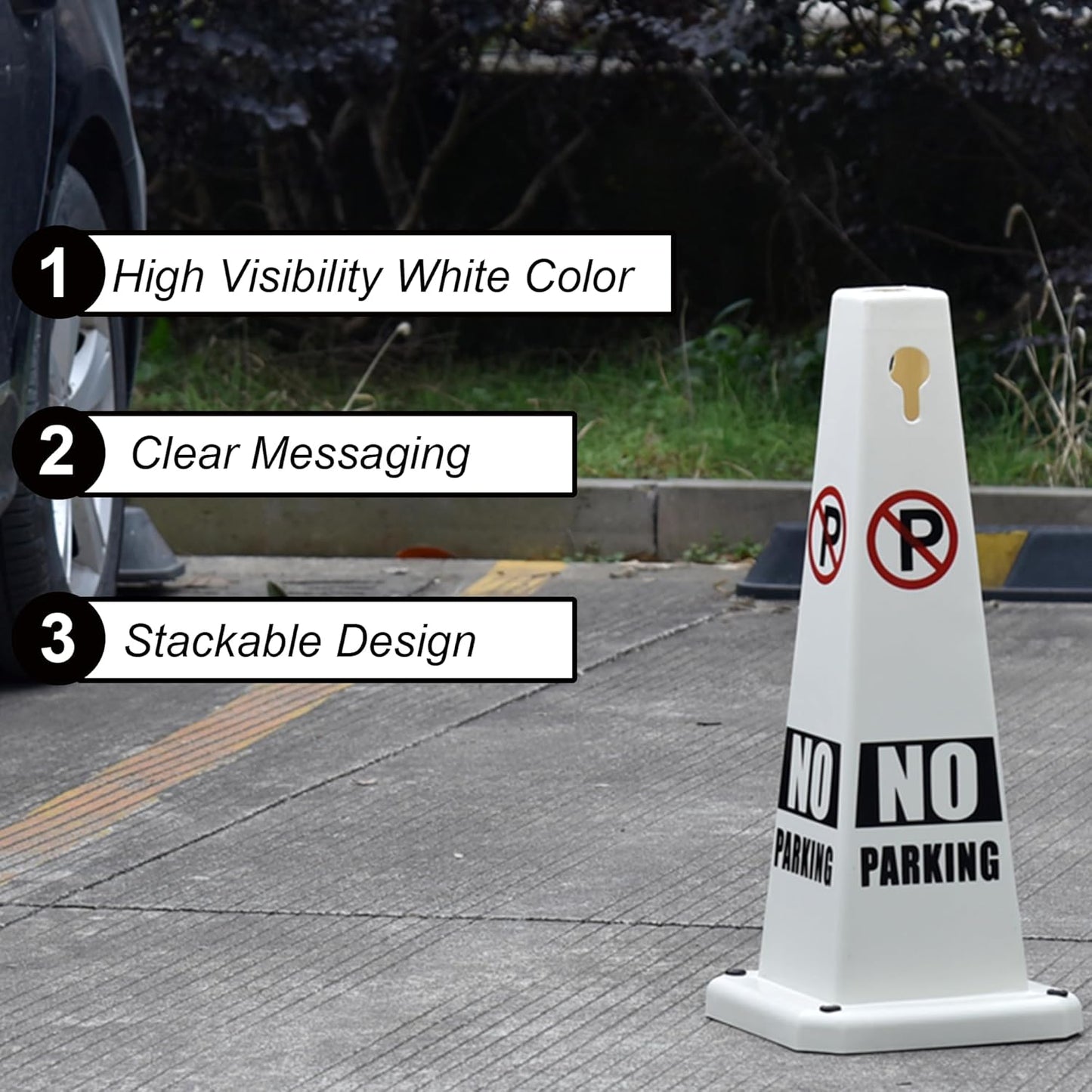 OrangeStar 8-Pack No Parking Cones, 4-Sided Message Safety Traffic Cones with Heavy Rubber Base for Indoor/Outdoor Use, White