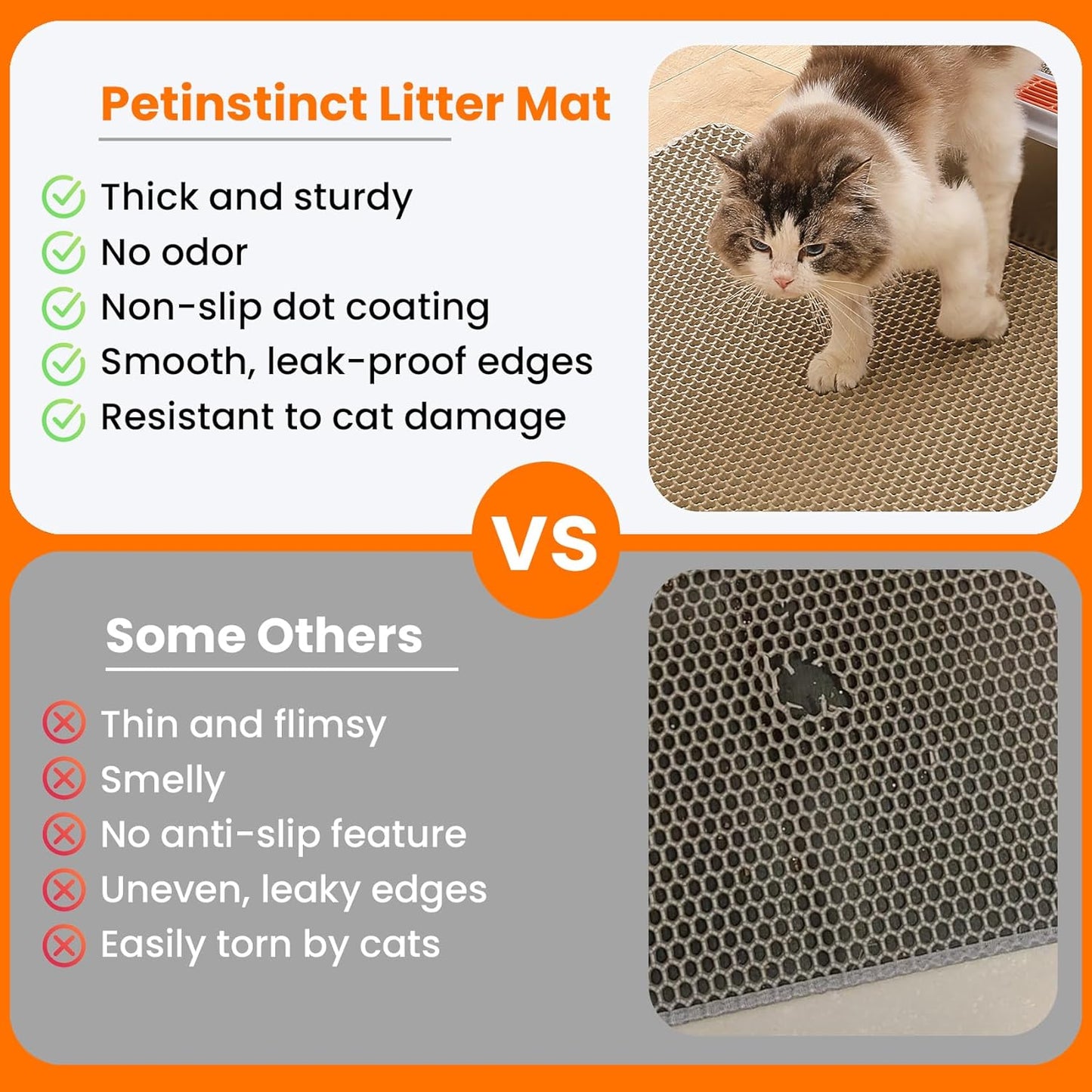 Cat Litter Mat, 24x18 Inches Large Double Layer Honeycomb Cat Litter Trapping Mat, Non Slip Waterproof Urine Proof Cat Litter Box Mat for Floor, Kitty Litter Rug, Cat Supplies, Beige