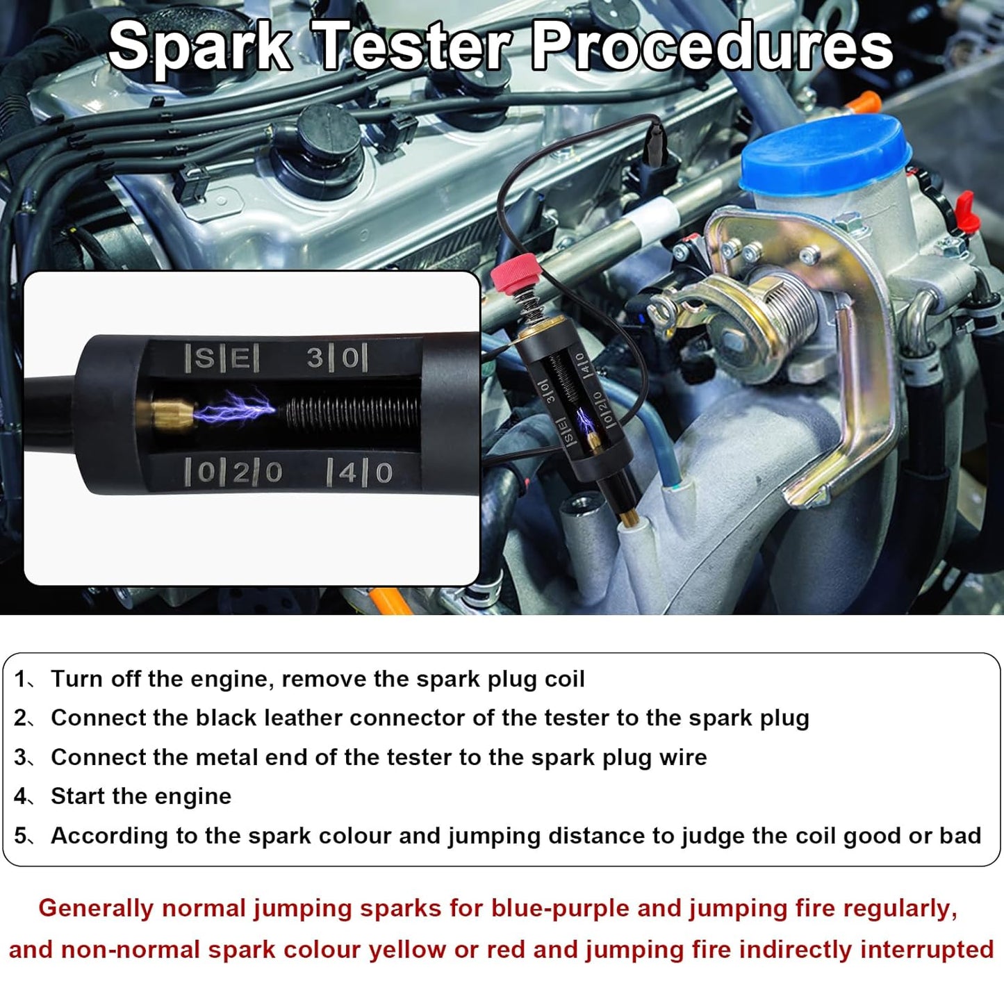 2 PCS Spark Plug Tester, Adjustable Ignition Coil Tester System, Coil Pack Tester, Spark Testers Tool, Spark Checker, Autos Diagnostic Test Tool for Automotive, Small Engines, Lawnmowers
