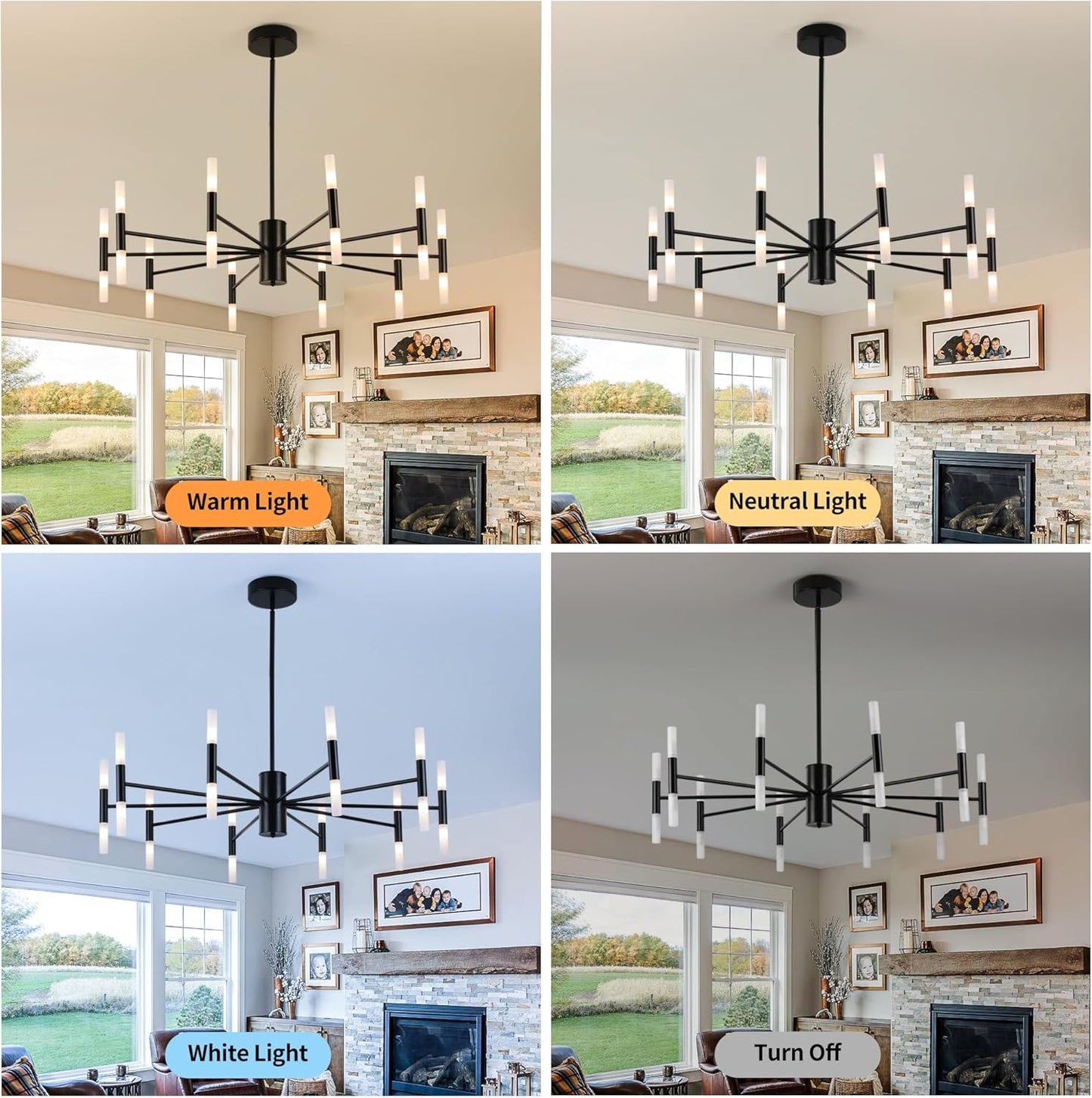 Modern Sputnik Chandelier Mid Century Black Chandeliers for Dining Room Living Room Kitchen Bedroom Support APP Voice Control Dimmable Smart LED Light Fixture(GB1337YY20-BK)