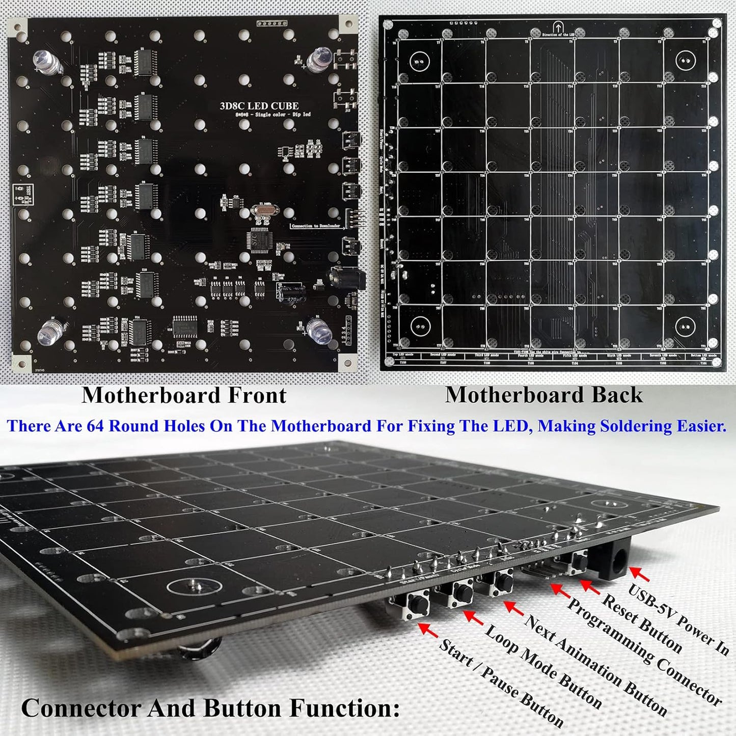 8x8x8 LED Cube DIY Electronic Soldering Project Kit, User Needs to Solder The LED, Displayed Content Can Be Modified [3D8C-BLUE]