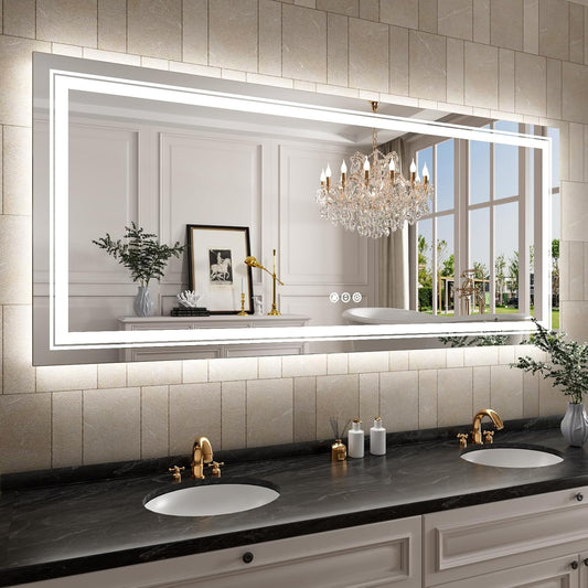 WTTY LED Mirror for Bathroom 72"x32",Large Modern LED Bathroom Mirror with Backlit and Front Light,Stepless Dimmable,Anti-Fog,Lighted Bathroom Vanity Mirror,Shatter-Proof,Memory Function