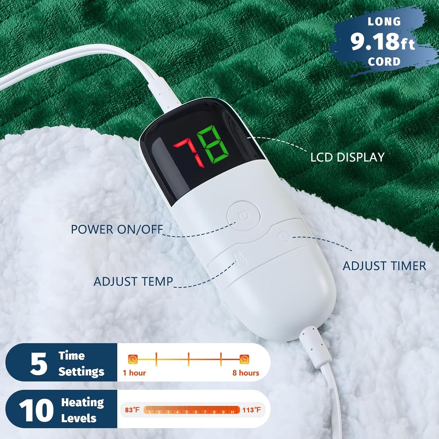 BOMOVA Heated Electric Blanket Twin - 62" x 84" Heating Blanket with 10 Heating Levels & 8 Hours Auto Off, Warm Flannel Blanket, Christmas Birthday Gifts for Women