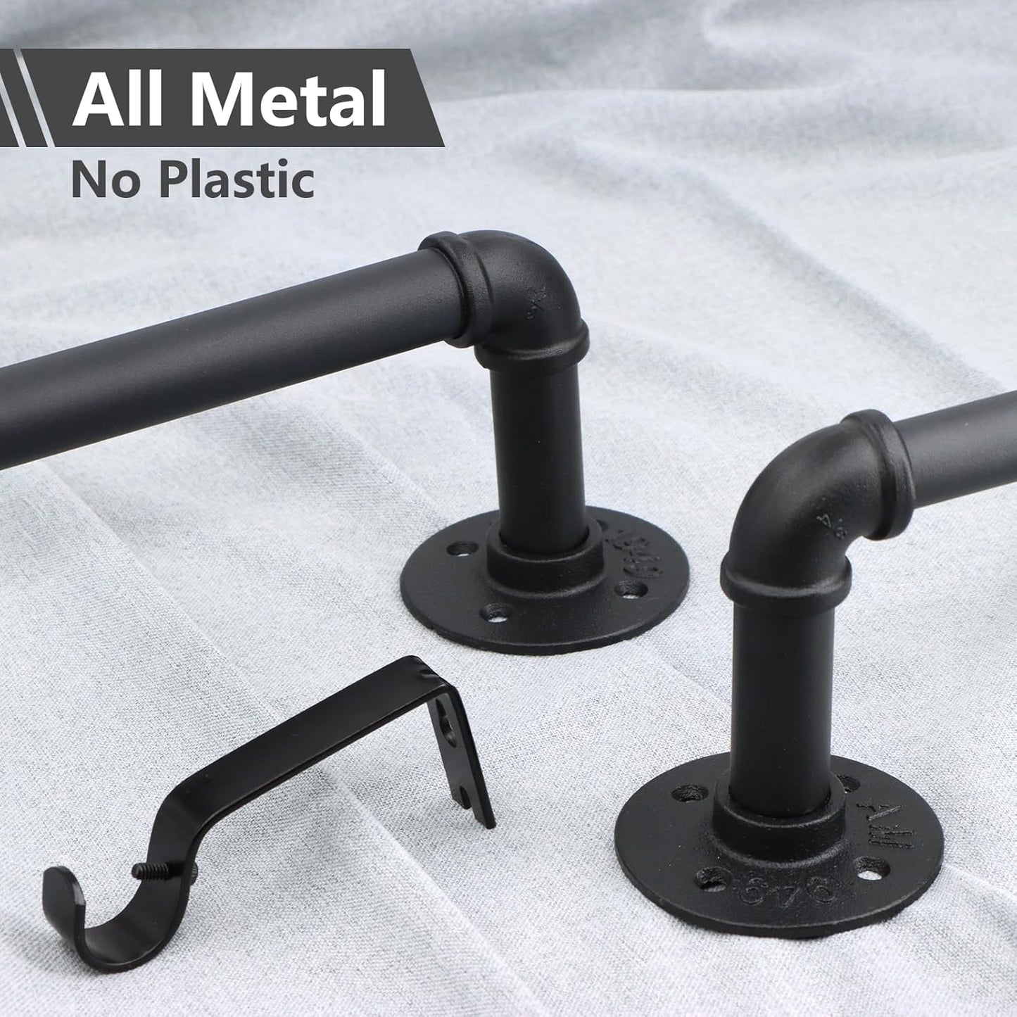 Refrze Curtain Rods for Windows 48 to 84 Inch, 1"Black Curtain Rod Industrial Wrap Around,Adjustable Heavy Duty Blackout Curtain Rods for Ceiling,Bedroom,Outdoor Patio
