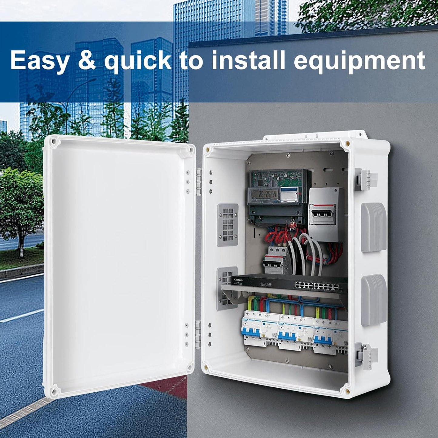 Outdoor Electrical Junction Box, ABS Water Resistant Enclosure with Internal Mounting Panel & Hinged Cover (16.5" H x 12.6" L x 6.1" W)
