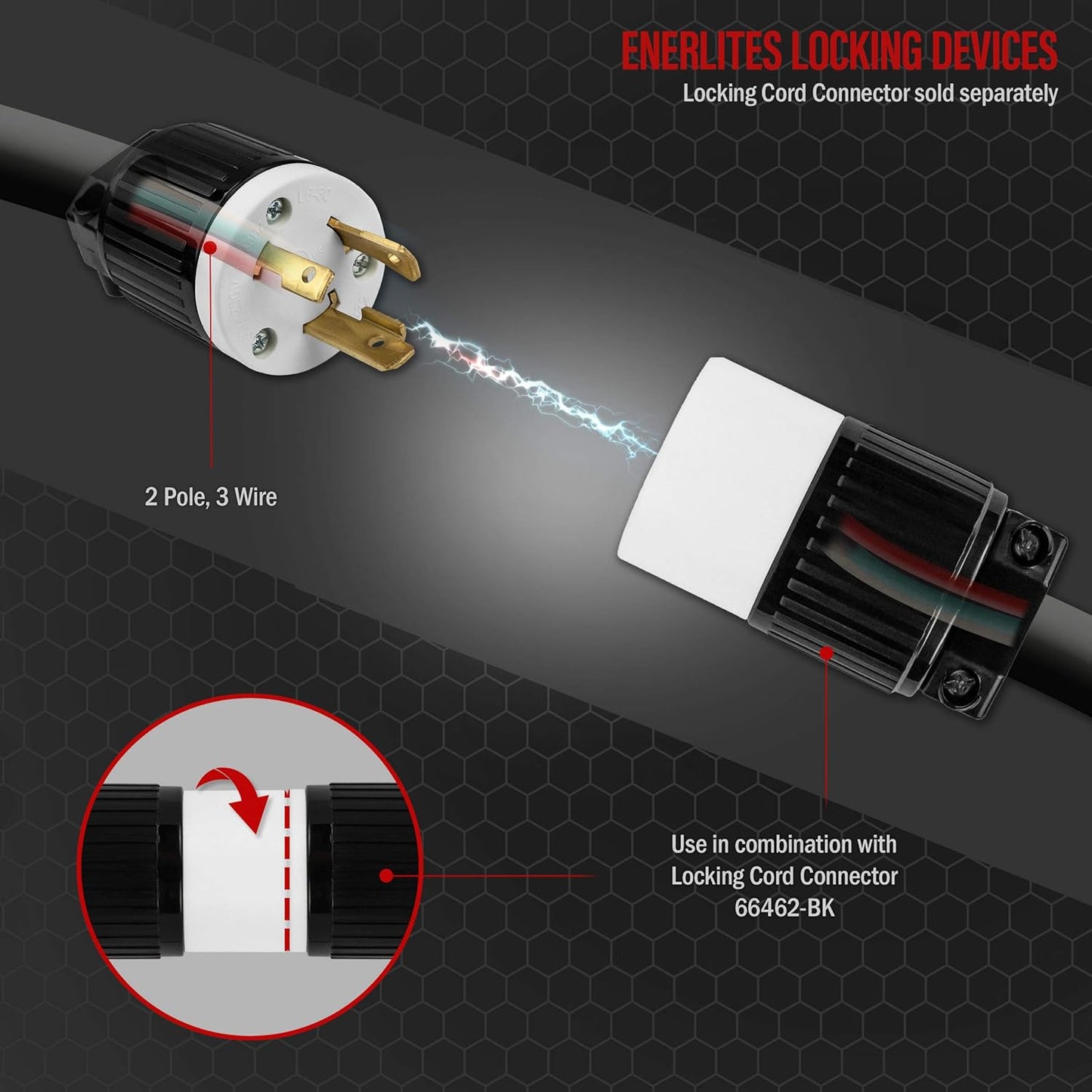 ENERLITES NEMA L6-30P Locking Plug Connector for Generator, Twist Lock Male Plug, 30 Amp, 250 Volt, 2 Pole, 3 Wire Grounding, Industrial Grade Heavy Duty, UL Listed, 66461-BK, Black, 2 Pack