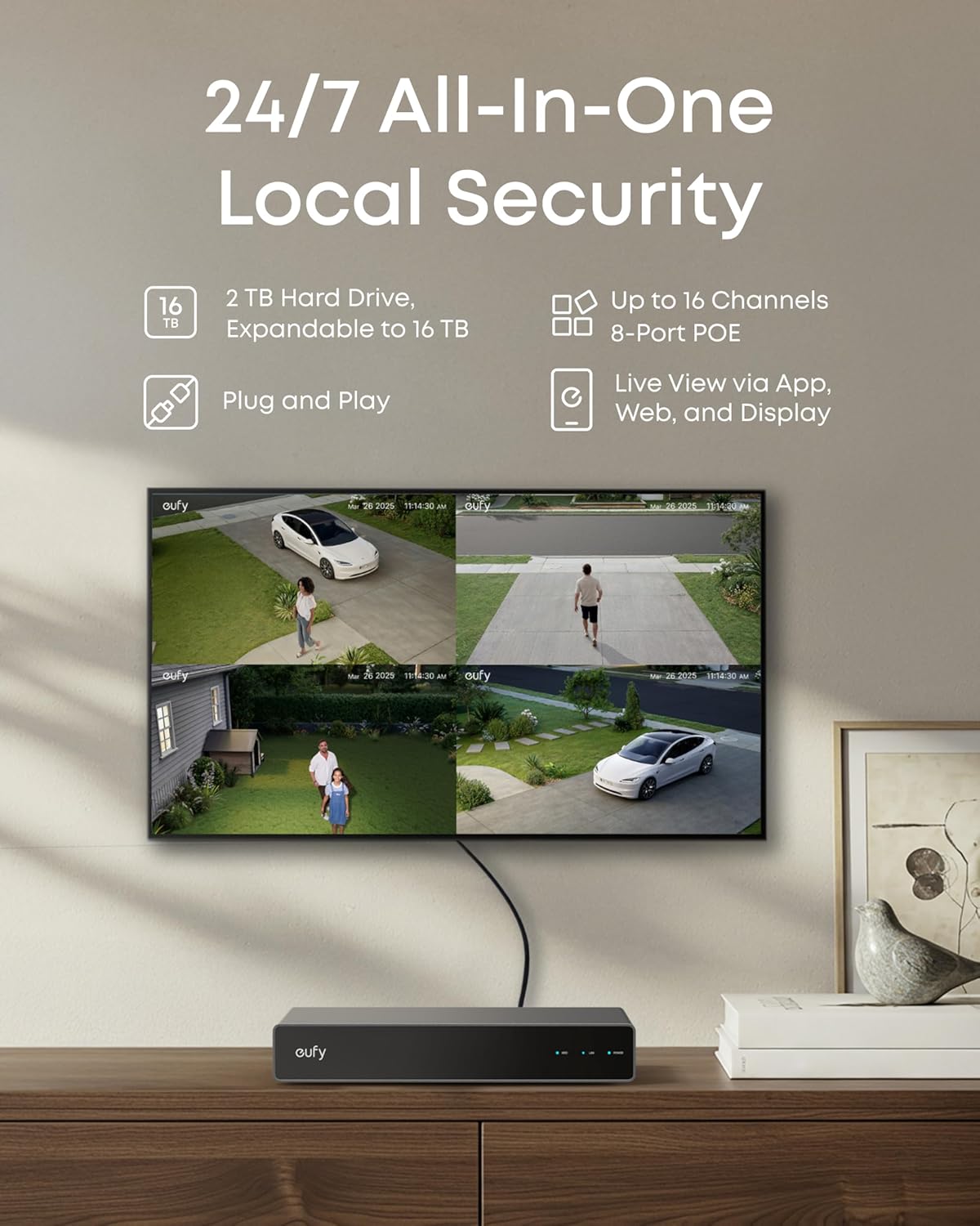 eufy PoE NVR Security System E41,24/7 Recording,Up to 16CH, 2TB HDD, 8 4K Turret Cams, Wired Outdoor Cam, 4K UHD, 122° FOV, Color Night Vision, AI Detection, Red and Blue Strobe