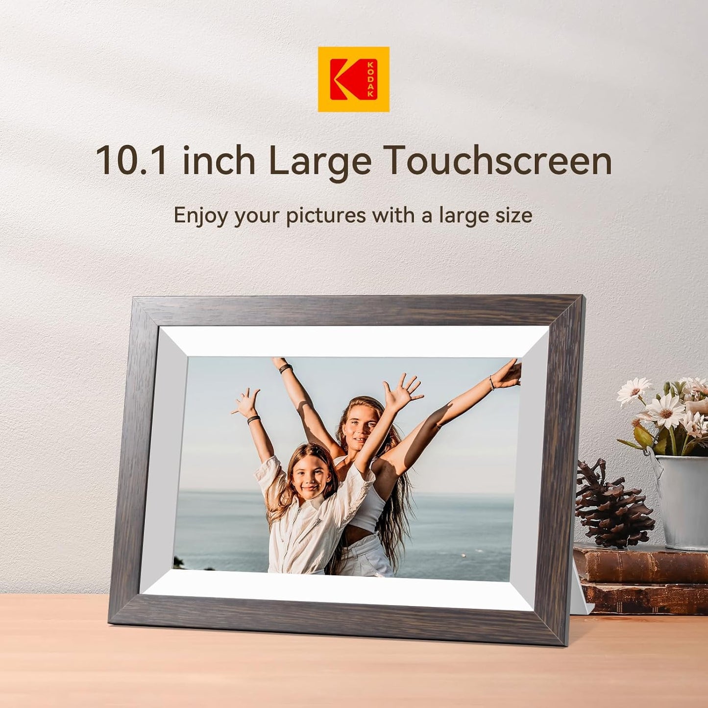 KODAK Digital Picture Frame with WiFi 10.1 inch 1280x800 IPS HD Touch Screen, 32GB Storage Auto-Rotate Wall Mountable Easy Share Photos or Videos, Christmas Birthday for Women