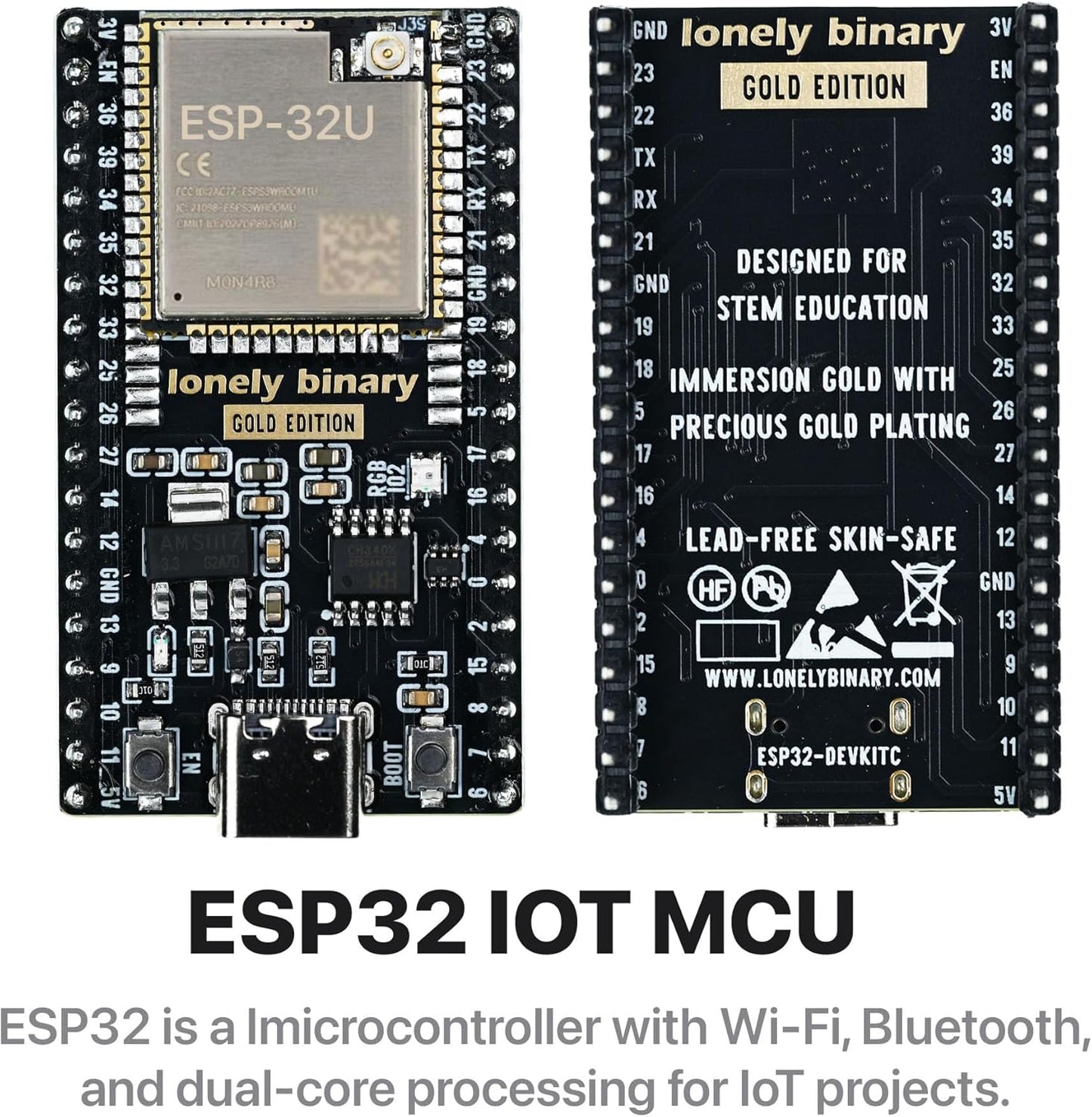 3-Pack Lonely Binary ESP32 Gold Edition with External IPEX Antenna WiFi Bluetooth Dual-Core MCU with Screw/Non-Screw Expansion Boards, Type-C Port Compatible with Arduino IDE, MicroPython, ESP-IDF