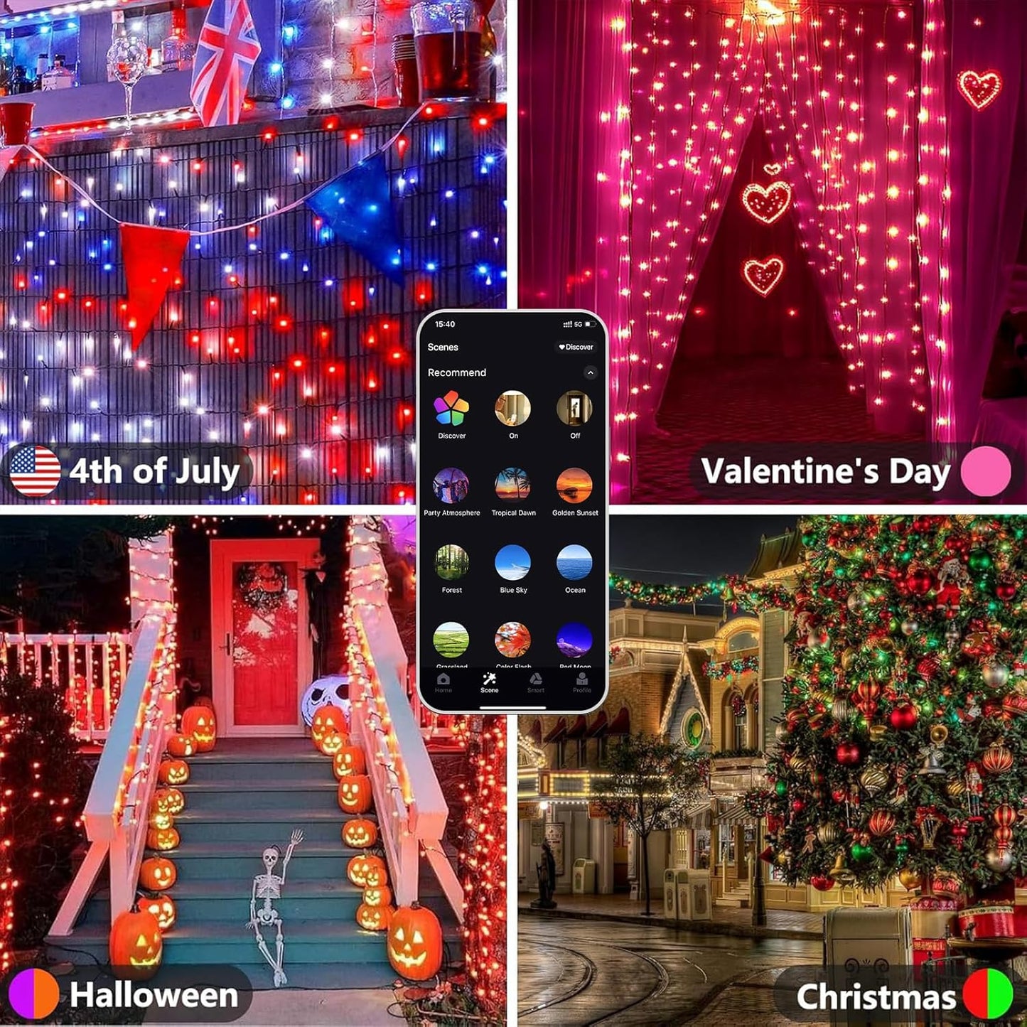 YIQU Smart Color Changing Christmas Lights, 66 FT 200 LED RGB String Lights with Remote App Control and Timer, Music Sync Multiple Modes Twinkle Mini Light Waterproof Indoor Outdoor