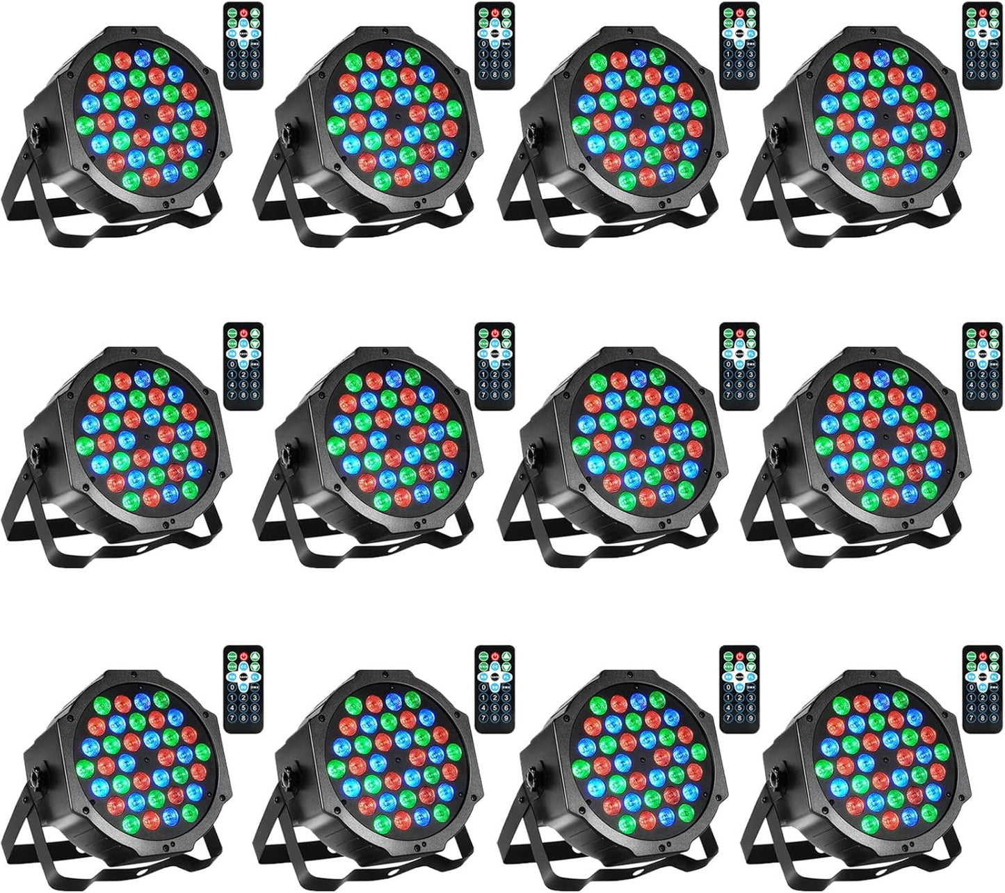 Dj Lights, 12 Pack 36 LED Par Lights Stage Lights with Sound Activated Remote Control & DMX Control, Stage Lighting Uplights for Wedding Club Music Show Christmas Holiday Party Lighting