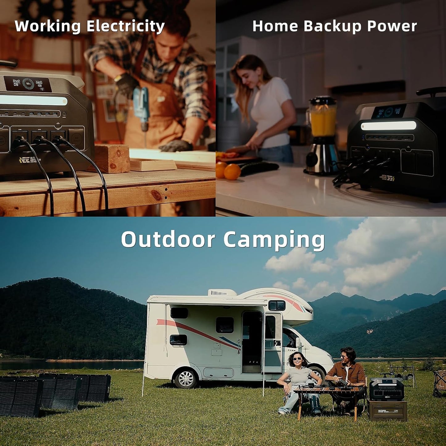 IEE 3200W Solar Generator P3200 with 2x500W Solar Panel, 2048Wh Portable Power Station, 1800W AC Charging, AC Outlets x 4, LiFePO4 Battery Power Station for Home Backup, Camping, RV, Emergency