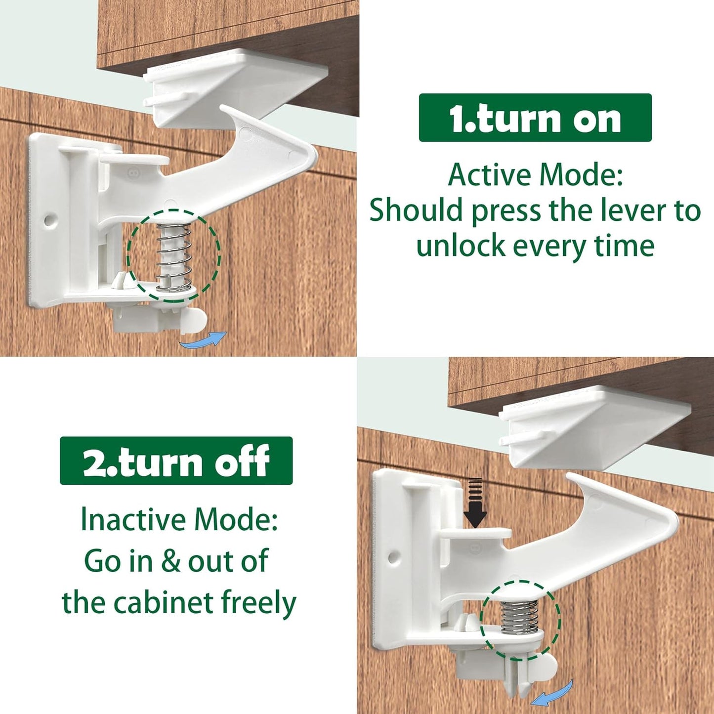 Vmaisi 10 Pack Cabinet Locks for Babies Child Safety Latches - 3.5 Inches Longer Baby Proofing Cabinets Drawer Lock with Adhesive Easy Installation