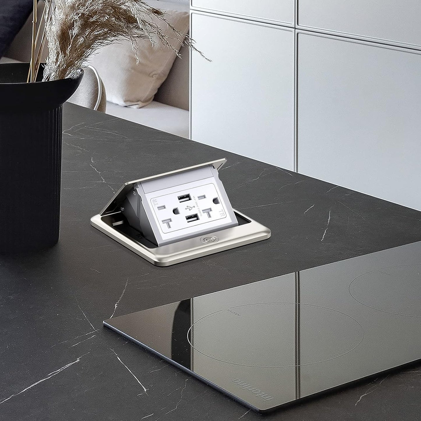 KYHSHJ 4.8A USB Chargers Pop Up Floor Waterproof Electrical Outlet Receptacle Stainless Steel Box(Stainless Steel Color)