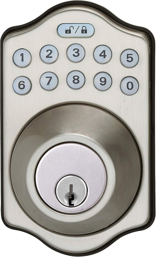 Amazon Basics Electronic Keypad Deadbolt Door Lock with Touch-Control Keyless Entry Door Lock, Keyed Entry Option, Traditional, Satin Nickel, 6-Pack