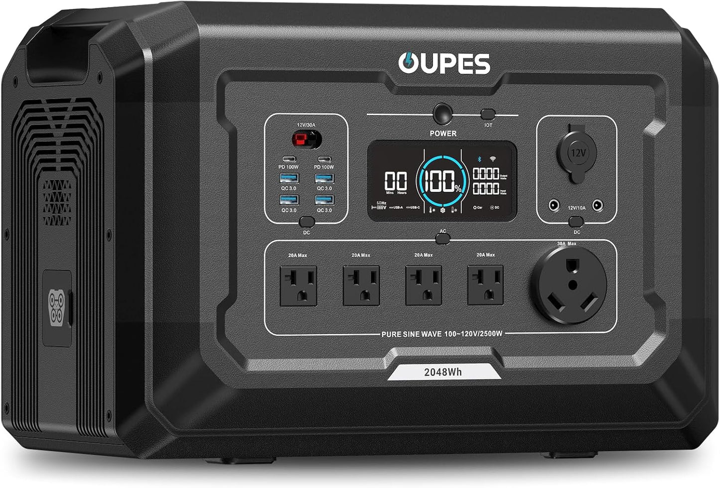 OUPES Mega 2 Portable Power Station 2500W (5400W Peak), 2048Wh LiFePO4 Battery Generator with 2100W Solar Charging & 1600W AC Charging for Home Backup, Power Outages, RVs, Off-grid Power