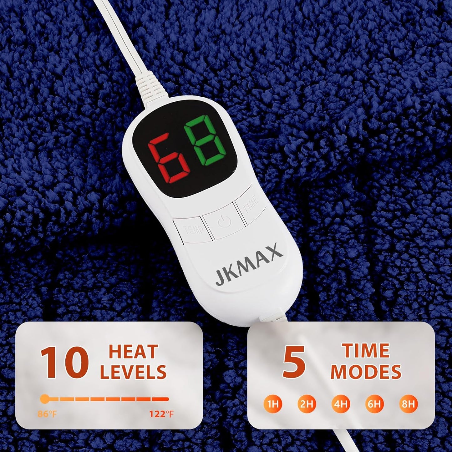 Heated Electric Blanket King Size - 100"x90" Heating Blanket with 10 Heating Levels & 5 Time Settings Over-Heat Protection, Winter Warmer for Adults with ETL Certification（Navy Blue）