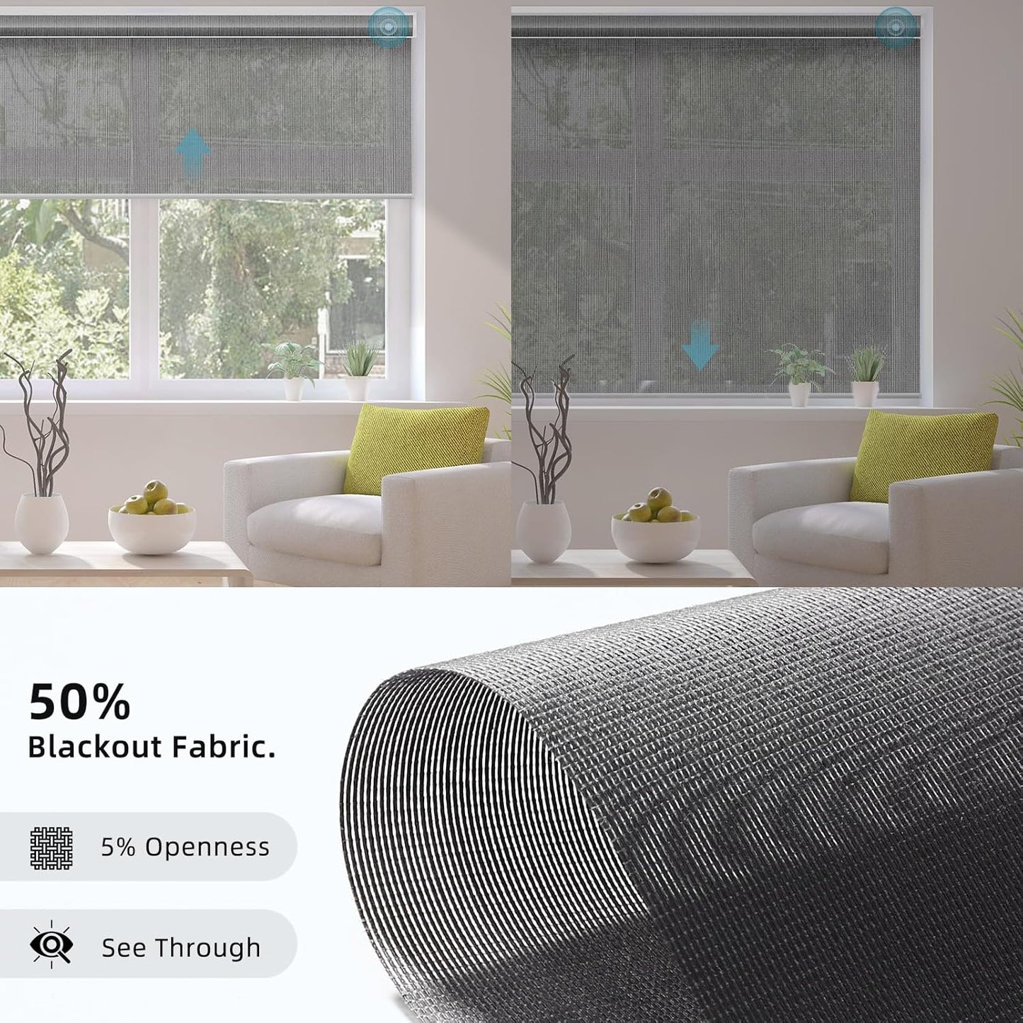 SmartWings Motorized Smart Blinds for Windows in 5% Openness, Electric Remote Roller Shades Compatible with Alexa Google Z-Wave Homekit Thread, Custom Up to 110”W x 148”H, PVC Free Sunscreen Charcoal