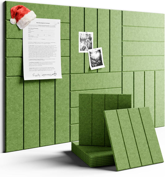 Felt Bulletin Board Tiles Large 48" x 36" Cork Board Alternative-6 Pack with 40 Adhesive Tabs, Thick Slat Wall Panels for Office Decor, Push Pin Board Wall Organizer Alternative-Kelly Green