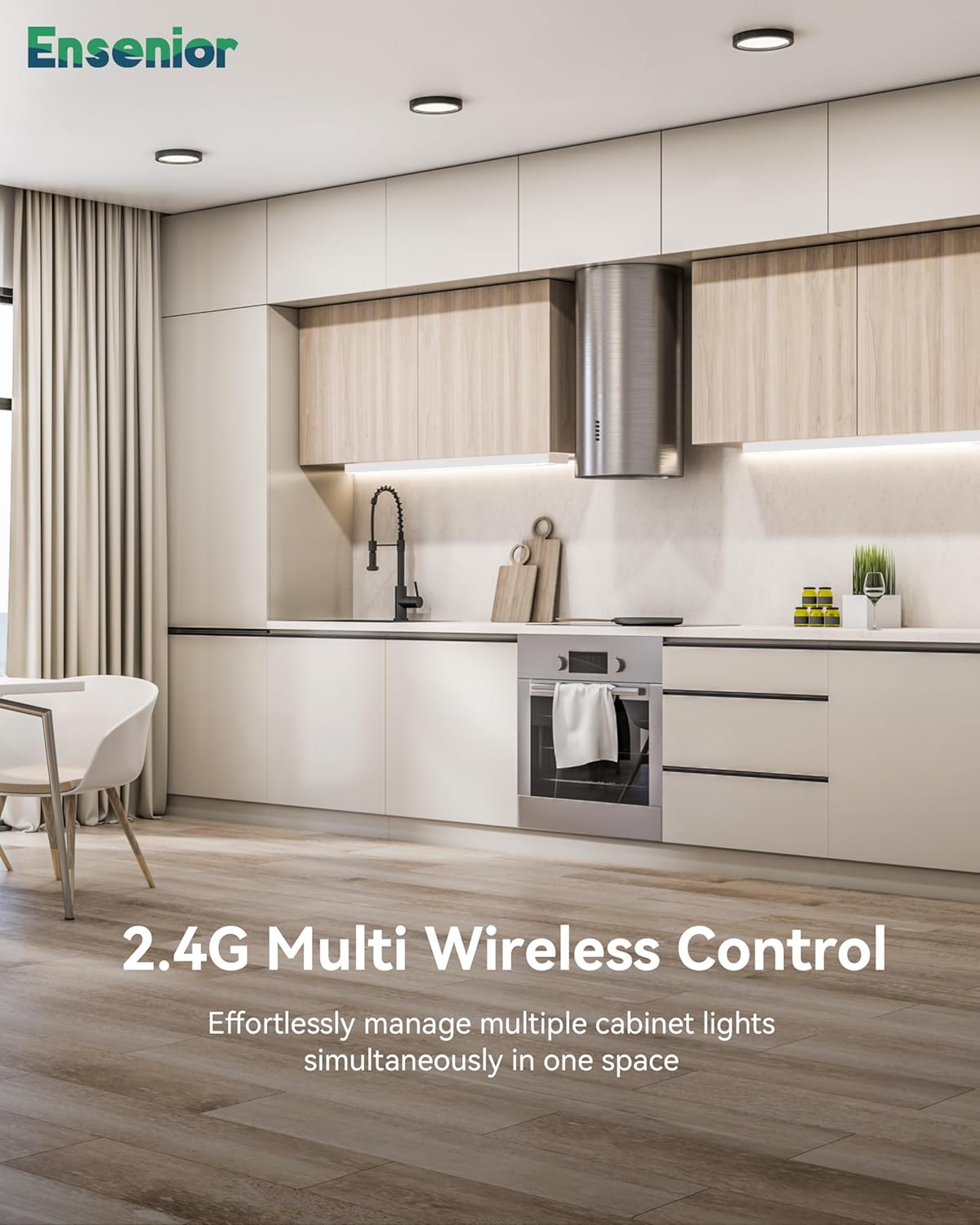 Ensenior 32 Inch Hand Wave Motion Sensor LED Under Cabinet Lighting with Hardwired or Plug-in Installation, Dimmable Under Counter Lights with 2.4G Wireless Control for Kitchen, 5CCT, 120V, 18W 1100LM