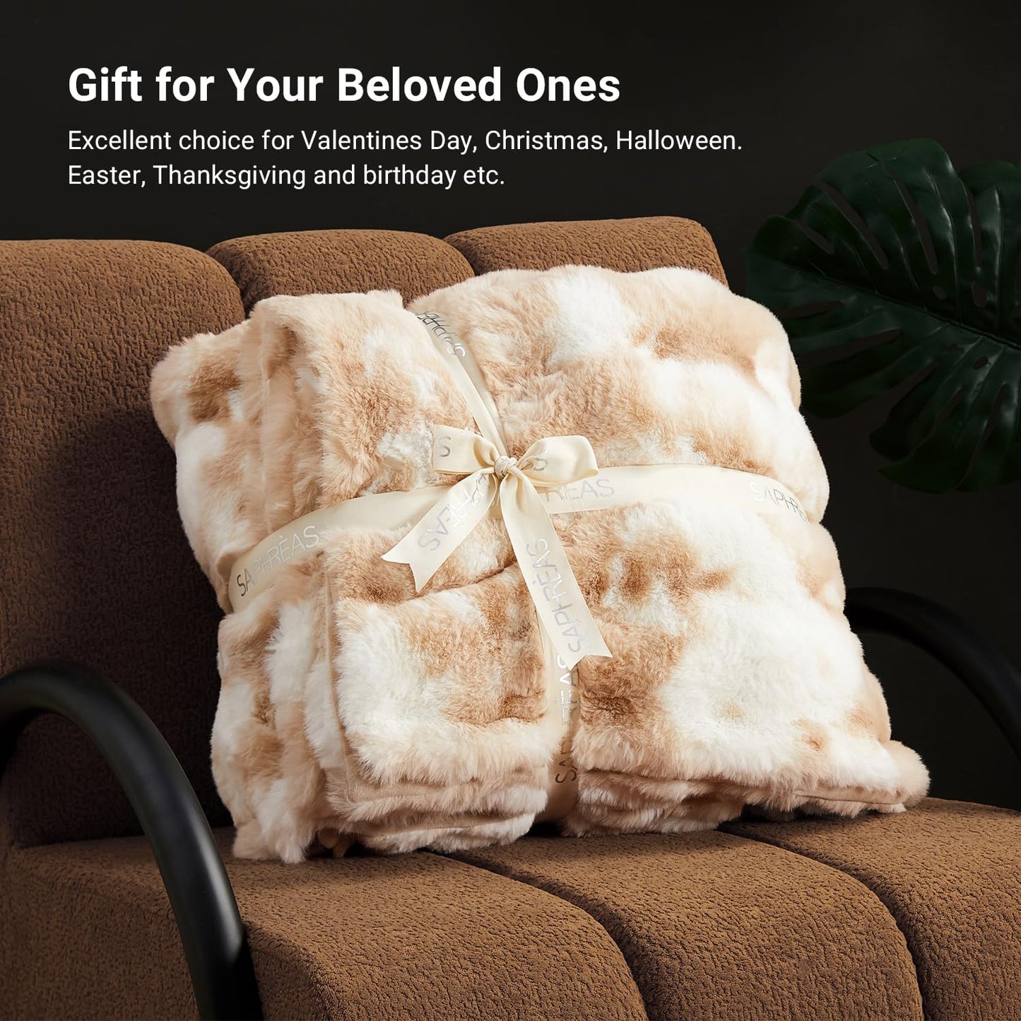 SAPHREAS Faux Fur Throw Blanket for Couch, Fluffy Fuzzy Bubble Blanket for Sofa Bed Living Room, Decor Soft Cozy Gifts for Women Men, 50x60” Tie Dye Khaki