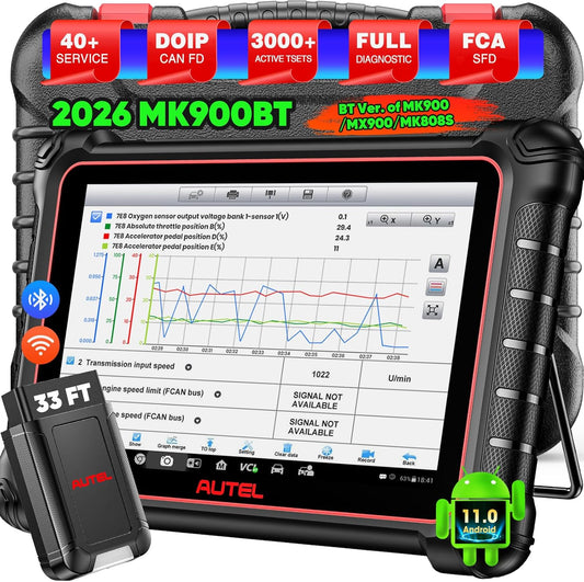 Autel Scanner MaxiCOM MK900BT, 2026 MK900-BT Bidirectional Diagnostic Scan Tool, 2.0 BT Ver. of MK900 MX900, 8in Up of MK808S MK808BT PRO MX808S MK808Z, 40+ Reset, 3K+ Active Tests, CAN FD & DoIP, FCA