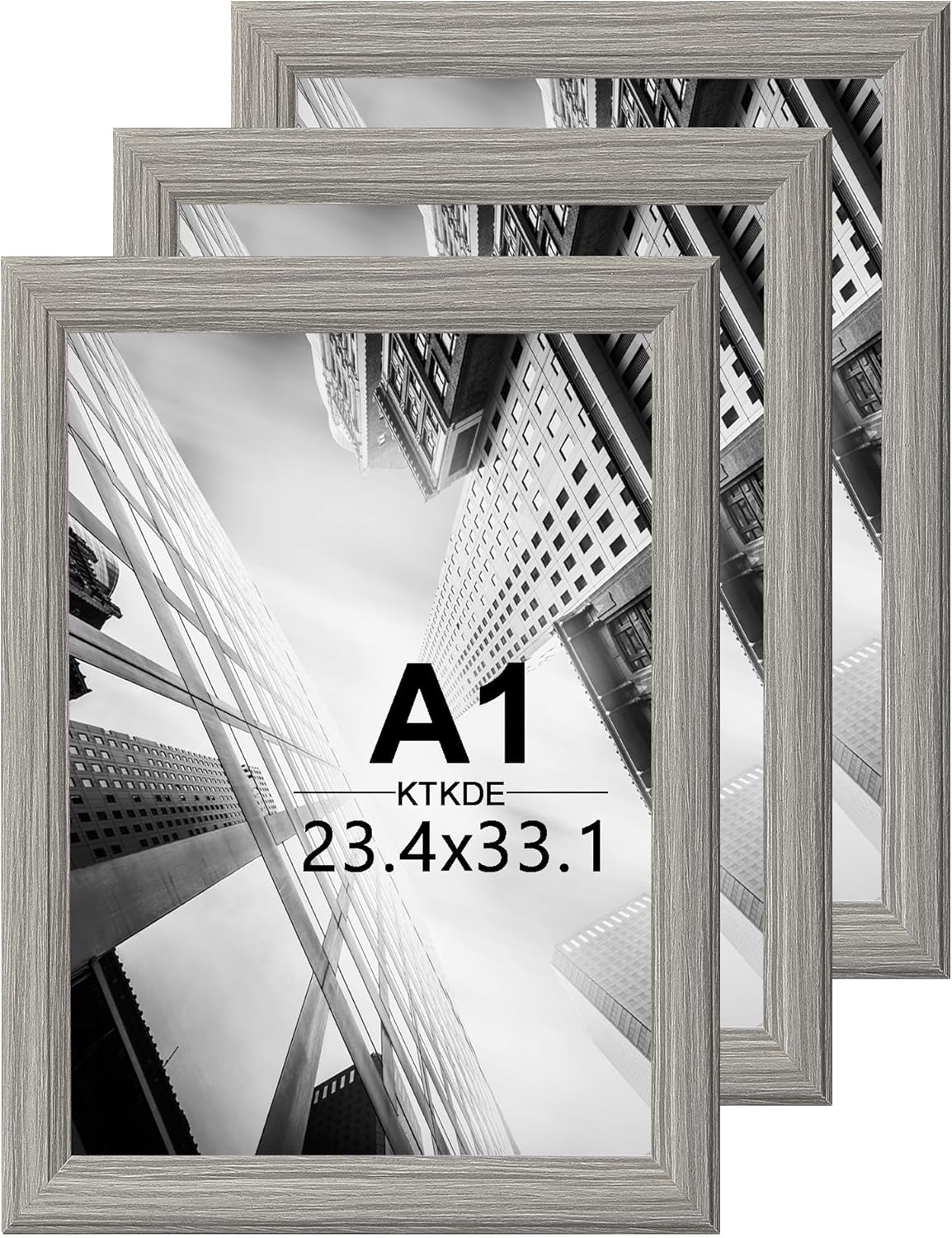 KTKDE A1 Poster Frame Set of 3, 23.4 x 33.1in Picture Frame Wooden Gray -Horizontal or Vertical Wall Hanging for Home, Exhibition, Caffe Large Frame for Photos, Posters - Art Prints best gift