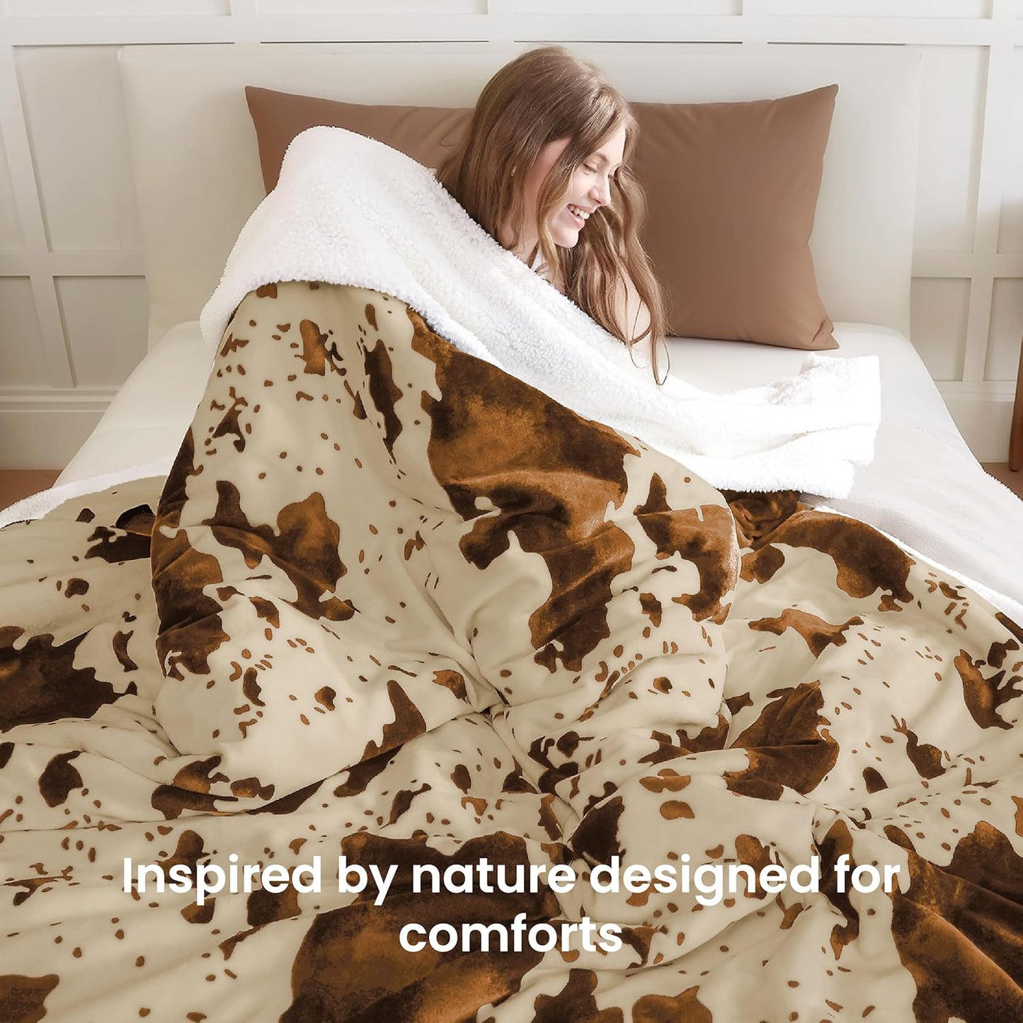 Cow Print Heated Blanket Full-Heating Electric Blanket Full with 10 Heat Levels & 10 Hours Auto-Off, Cozy Soft Fleece Sherpa, Washable, 72 x 84 Inche Cow Print Apricot