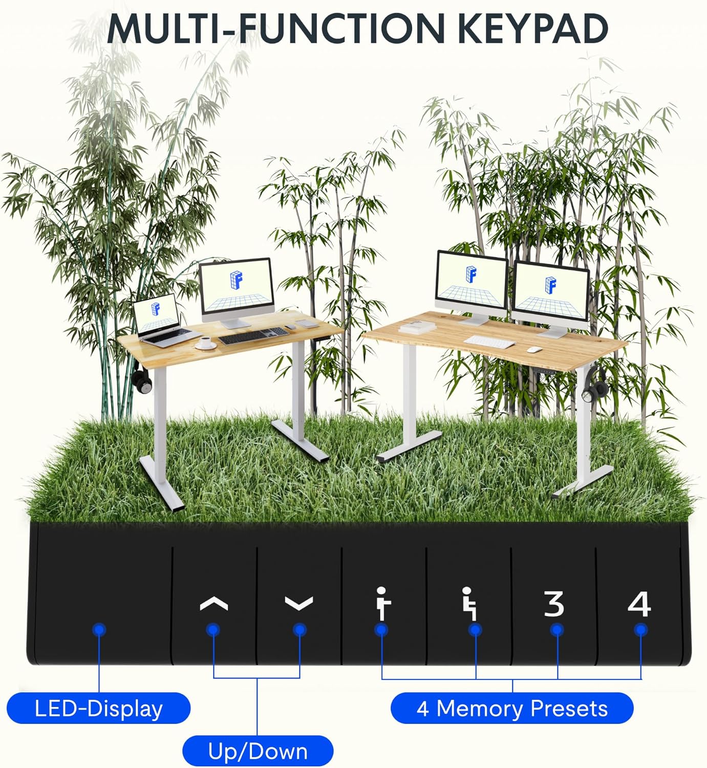 FLEXISPOT EN1 Bamboo Standing Desk, 55 x 28 Inches Whole-Piece Electric Adjustable Height Sit Stand Desk for Home Office (White Frame + Bamboo Curved Desktop, 2 Packages)