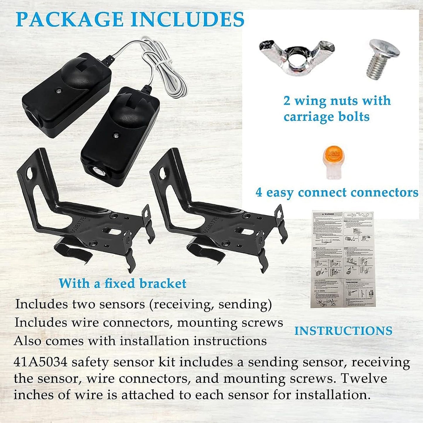 Garage Door Opener Safety Sensor Kit with Bracket, ABS Raynor Pilot Garage Door Safety Sensor for Liftmaster, Chamberlain, Sears, Raynor, Garage Door Opener