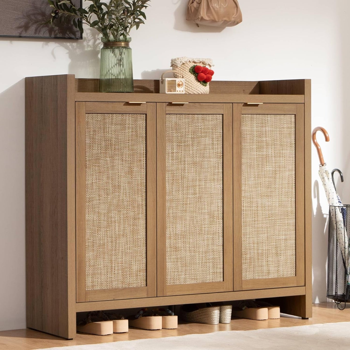 SICOTAS Shoe Storage Cabinet, 30 Pairs Rattan Shoe Cabinet Storage for Entryway, 6-Tier 41" Tall Large Shoe Cabinet, Boho Farmhouse Cabinet with Doors for Entryway Hallway Living Room Closet