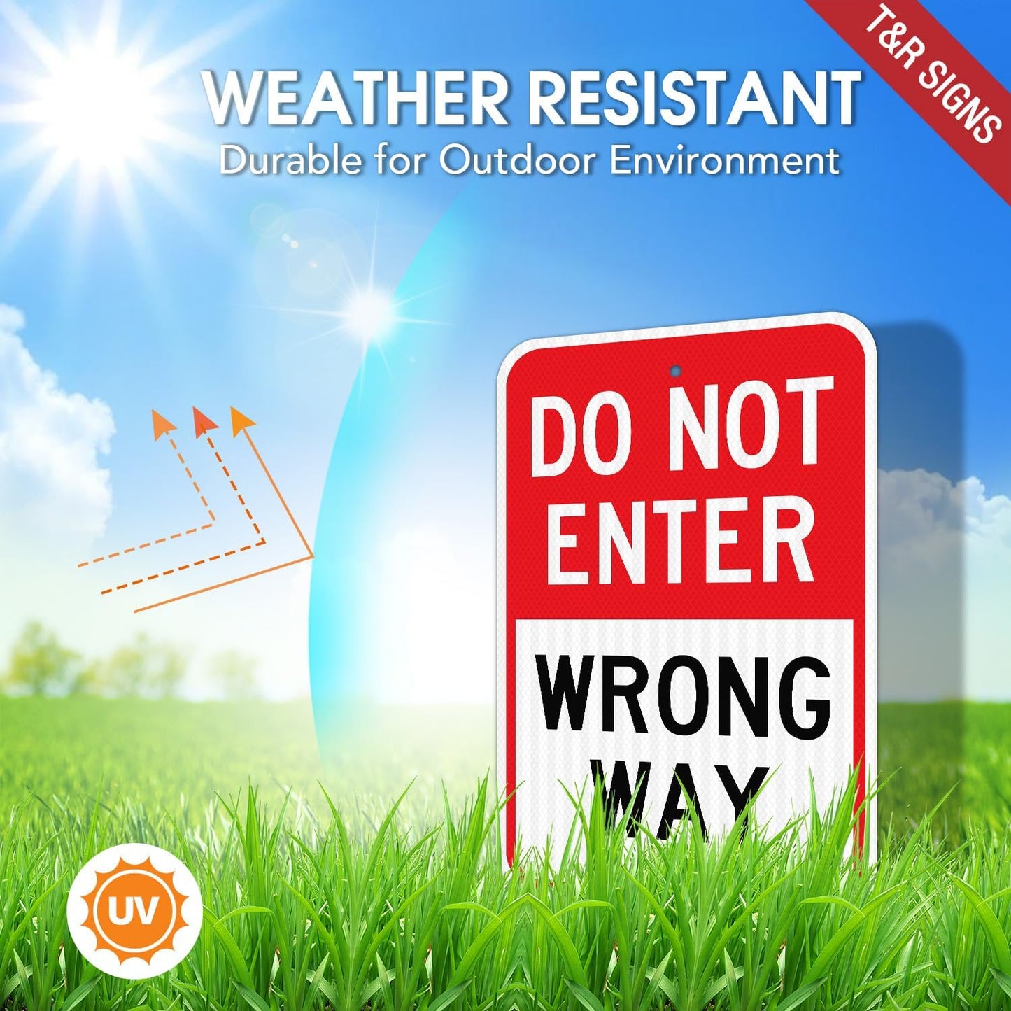 T&R (2 Pack) Do Not Enter Wrong Way Sign, 18" x 12" Engineer Grade Reflective Sheeting, Rust Free Aluminum, Weather Resistant, Waterproof, Fade Resistant, 2 Pre-drilled Holes