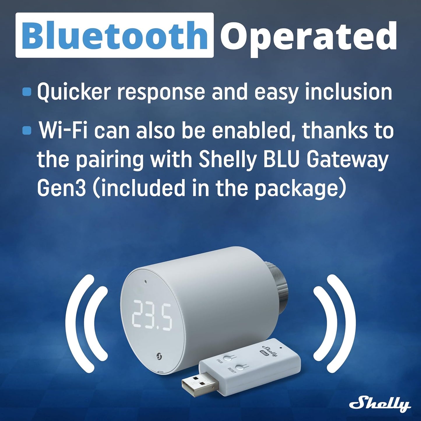 Shelly Blu TRV & Blu Gateway Gen3, Bluetooth-Operated Smart Thermostatic Valve, Smart Thermostatic Radiator Valve, Temperature Control, Home Automation, Compatible with Alexa, Google, Home Assistant