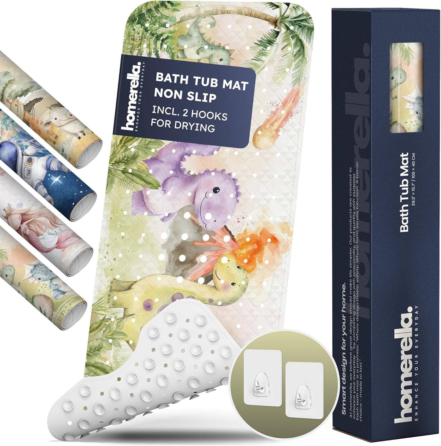 Bath Tub Mat Non Slip Anti Mold for Kids BPA Free INCL Hooks - homerella® Ocean Sea Animals 40x16, Baby Bath Mat Non Slip 200 Suction Cups, Non Toxic Machine Washable Toddler Bath Mat, EU Certified
