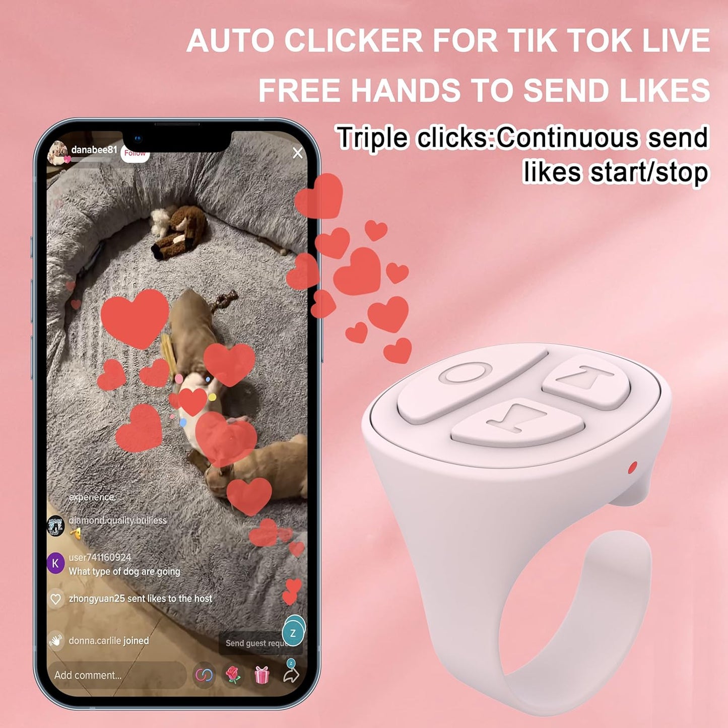 TikTok Scrolling Ring Bluetooth Camera Remote Control Page Turner for iPhone iPad Android Tablet Ebook Reading Scrolling Ring for iPhone TikTok (Baby Pink with Charging Case)