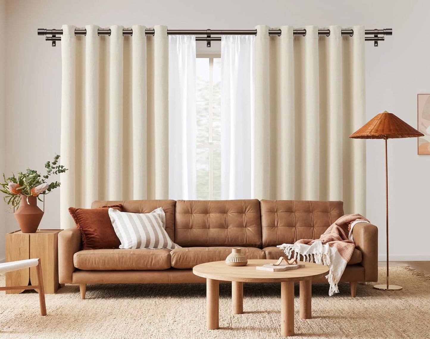 Double Curtain Rod 36 to 72 Inch, HOTOZON 1 Inch Heavy Duty Curtain Rods for Windows, Telescoping Double Drapery Rod with Simple Cap Finials, Bronze