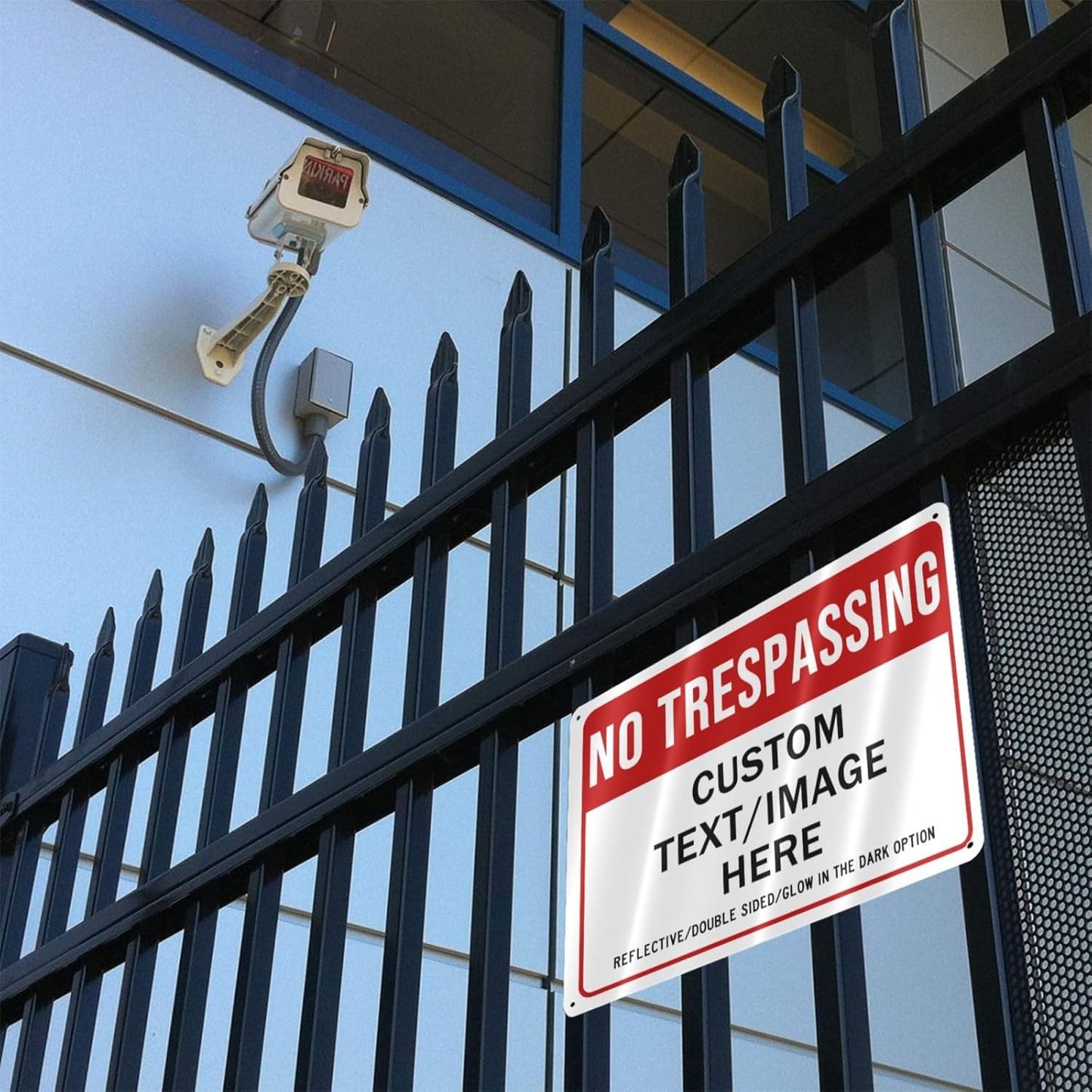 Custom No Trespassing Sign, Glow in the Dark/Reflective Option, 18''x14'' Personalized Large Aluminum Warning Signs, Customize for Business, Yard, Garden, School, Indoor/Outdoor Use