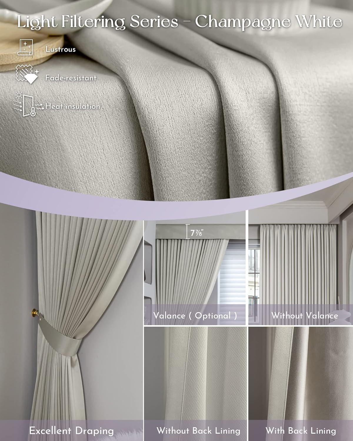 Graywind Hardwired Smart Curtains Motorized Curtains with Remote Alexa Google Control for Sliding Door Room Darkening Drapes One-Way or Split Draw, Custom Width to 220" (Champagne White)