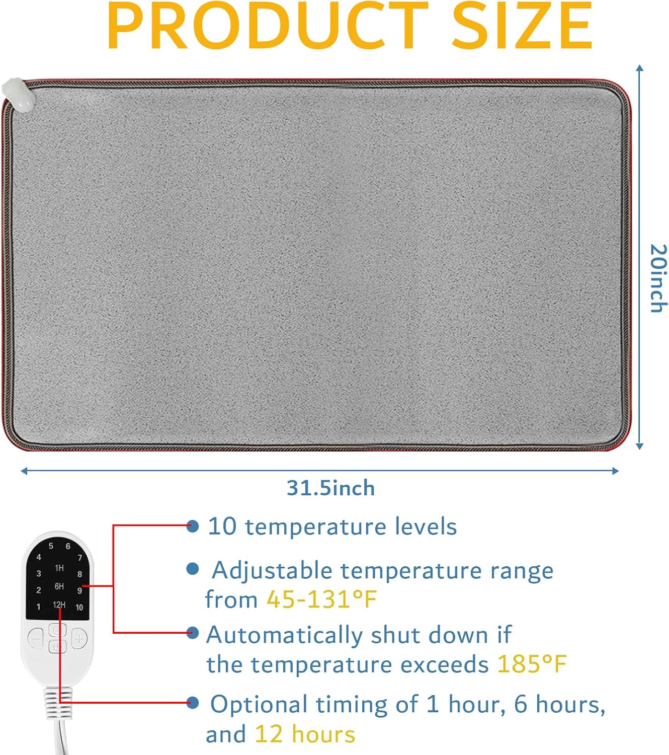 PVC 110V Heated Floor Mat Heater for Foot Warmer Under Desk 31.5 x 20 Inch Electric Heating Pad Energy Saving Carpet Pad Indoor Floor Heated Rug for Home Office Bathroom House Gray