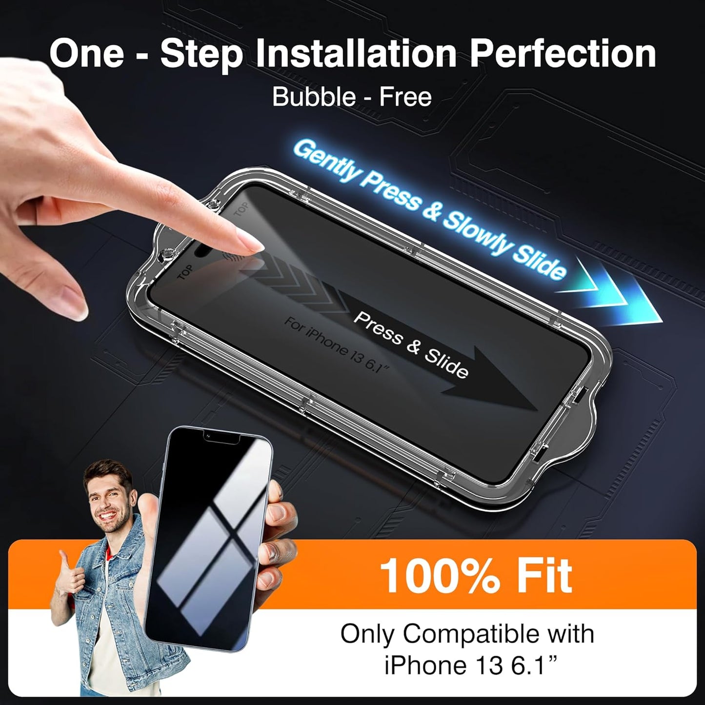 EZ-GLAZ-4+2 Pack for iPhone 13 Privacy Screen Protector[6.1 inches] With Camera Lens Protector, [Drop Protection] 9H Hardness Full Coverage Anti-Spy Tempered Glass Film, Easy to install