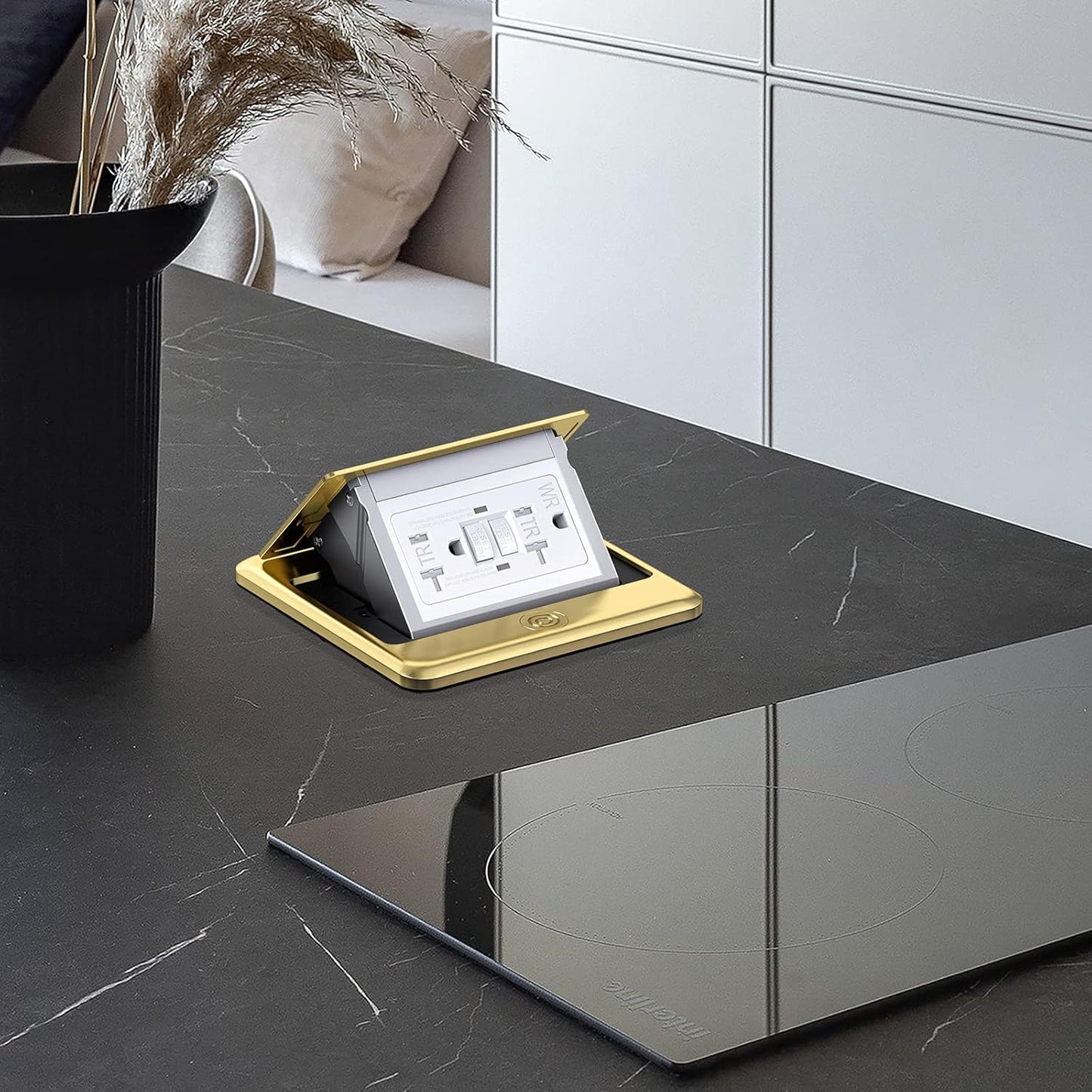 KYHSHJ Pop Up Floor Electrical Outlet with 20 Amp Stainless Steel GFCI Tamper Receptacle Outlet， Corrosive Resistant Hardware，ETL Listed,Brass